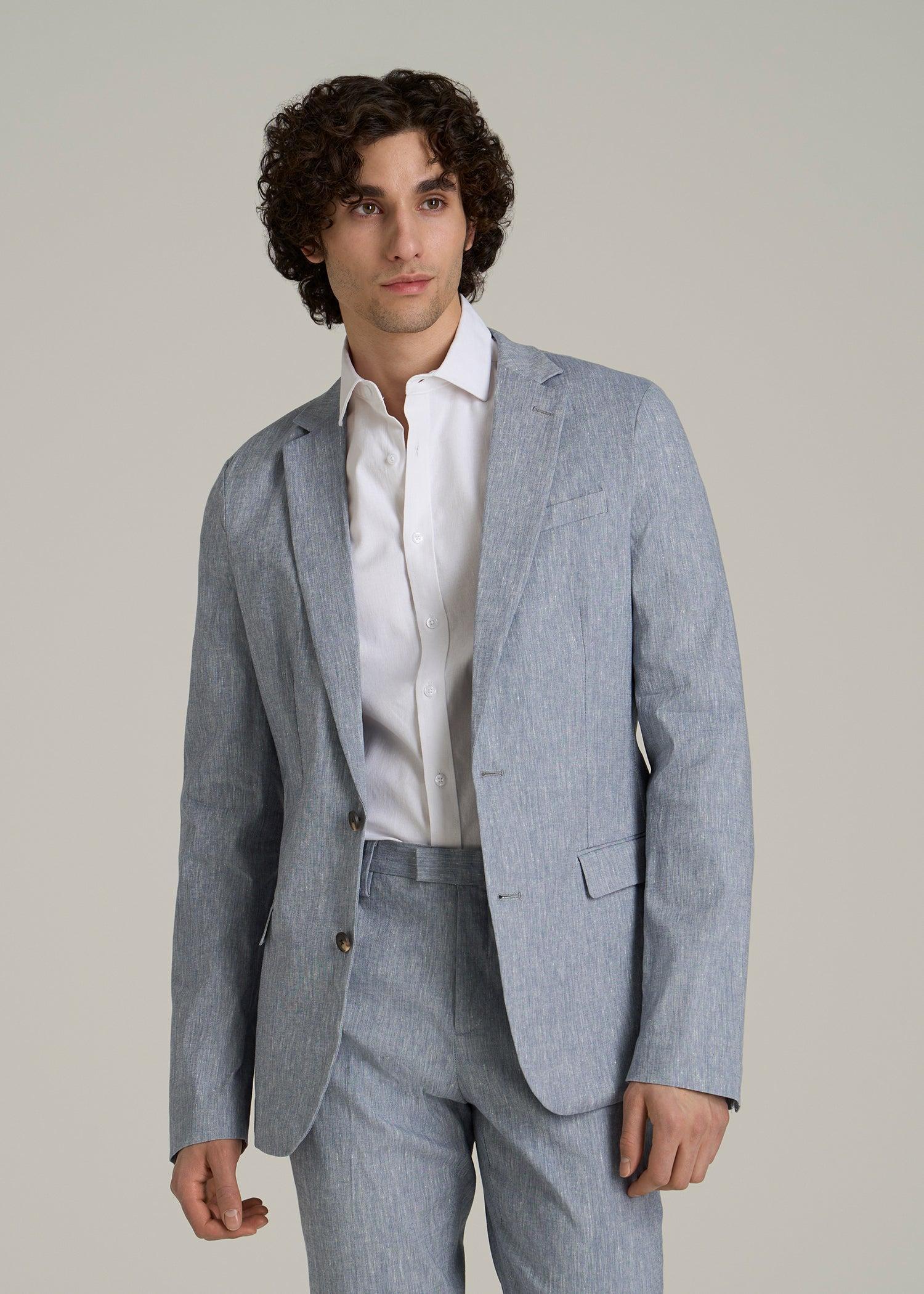 Stretch Linen Blazer for Tall Men in Navy Linen Male Product Image