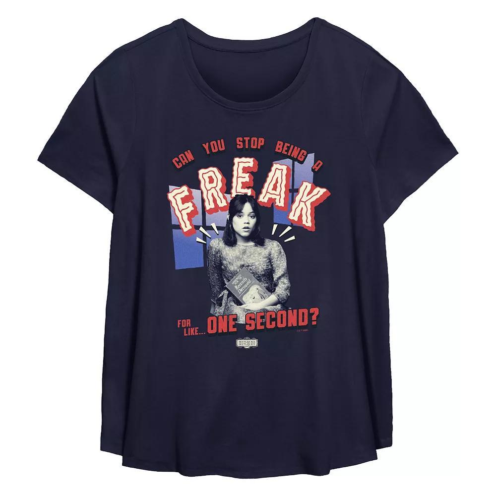 Plus Size Beetlejuice 2 Astrid Can You Stop Being A Freak For Like One Second Flowy Graphic Tee, Women's, Size: 0X, Blue Product Image