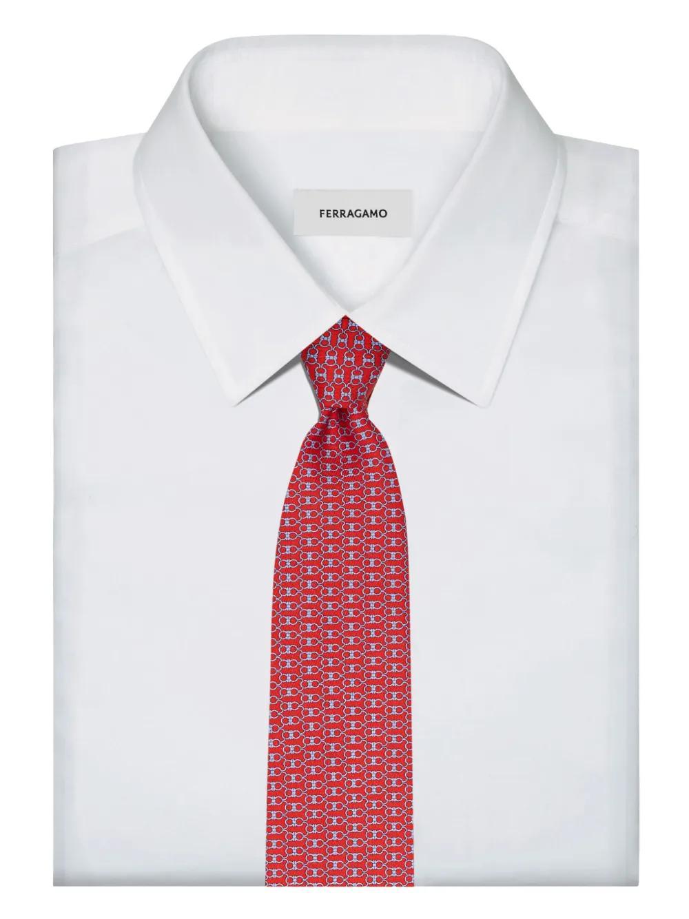 FERRAGAMO Gancini Print Tie In Red Product Image