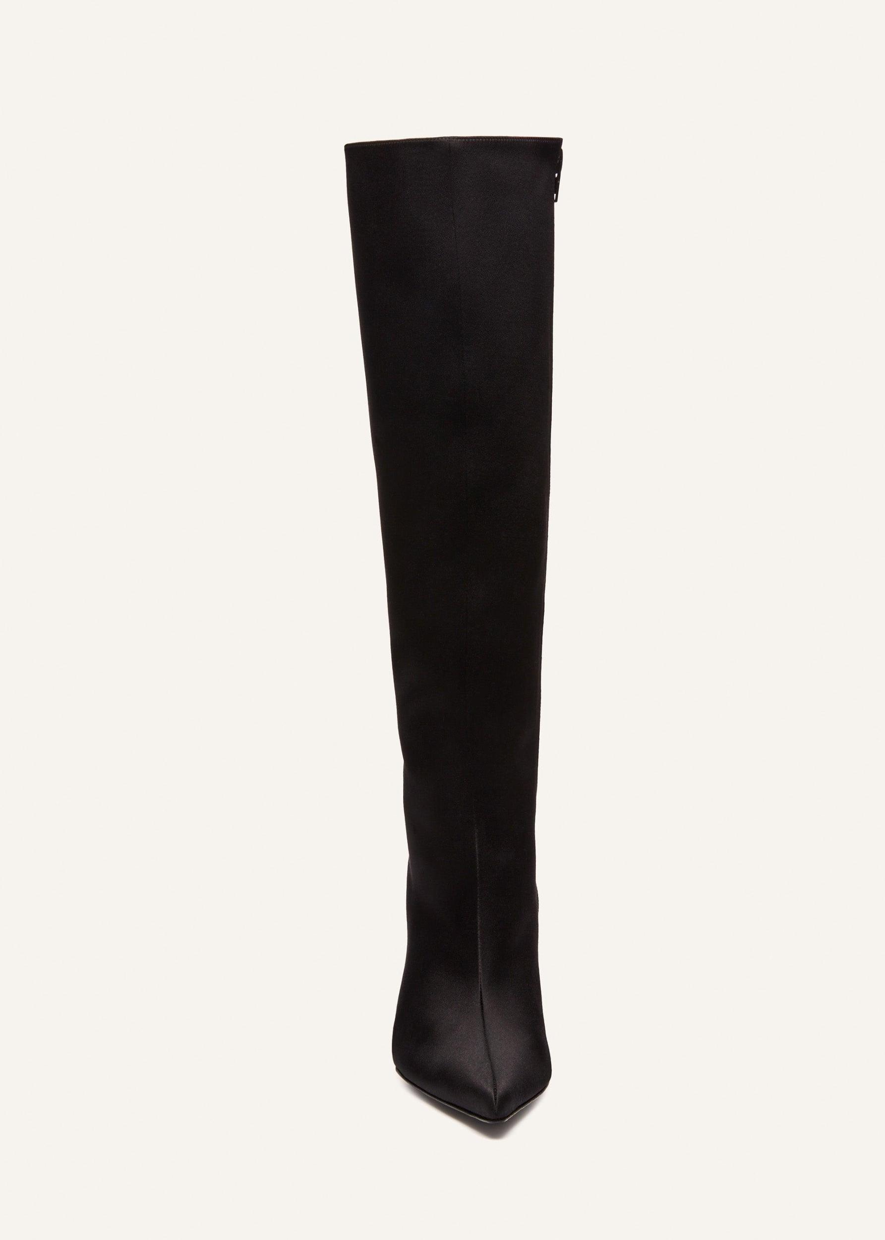 Tall satin pointed boots in black Product Image