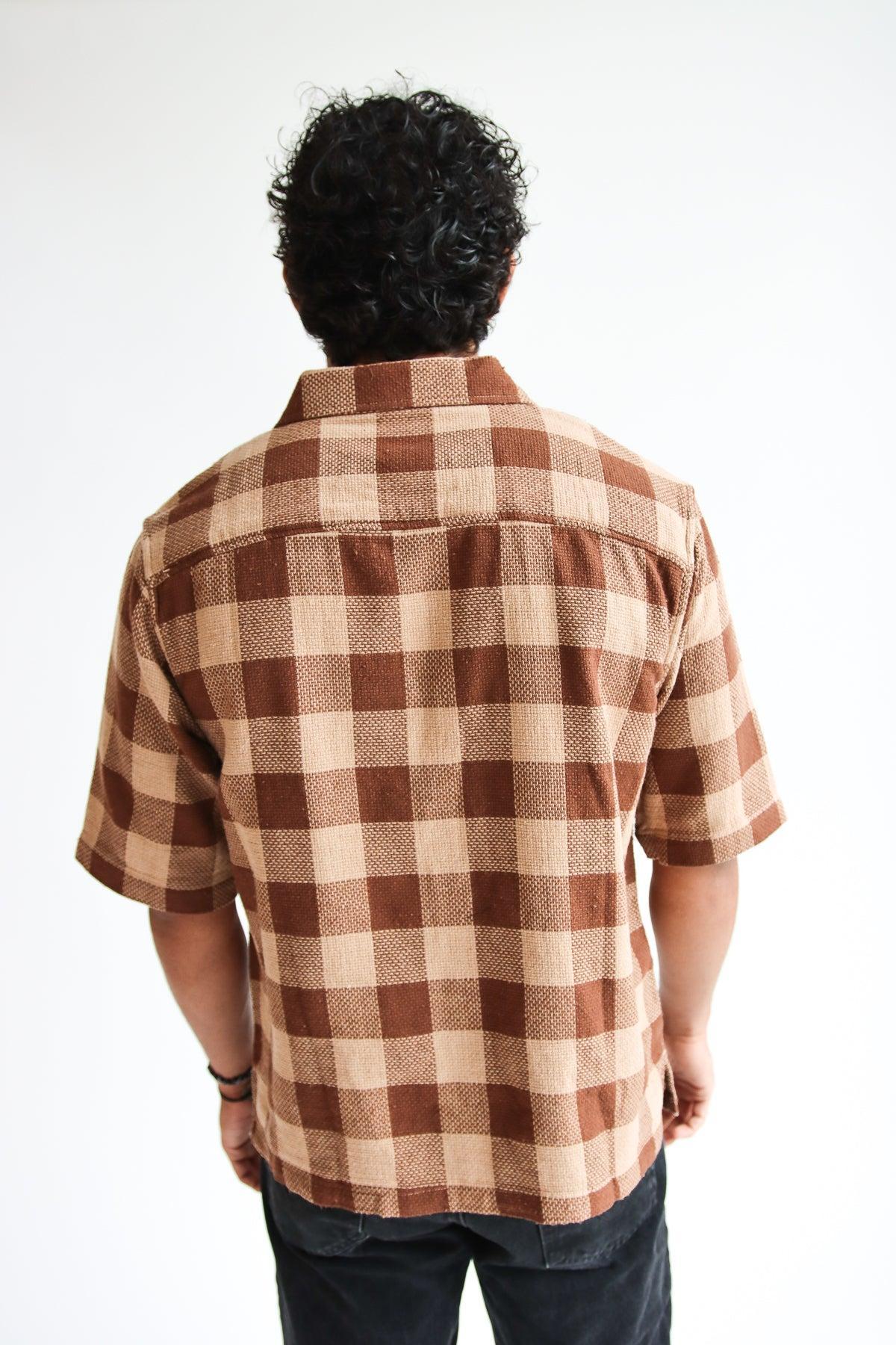 Brown Check Woven Knit Button Up Shirt Product Image