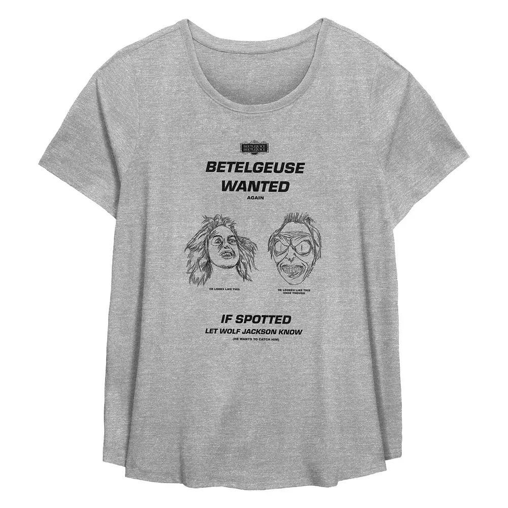 Plus Size Beetlejuice 2 Betelgeuse Wanted Flowy Graphic Tee, Women's, Size: 5XL, Grey Gray Product Image