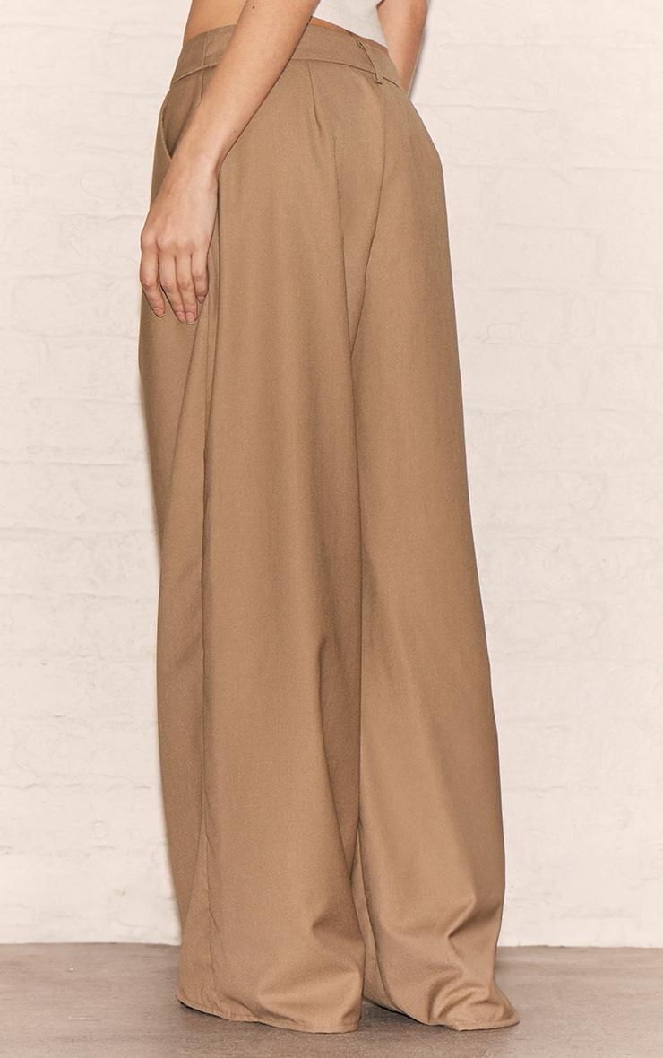 Taupe Woven Double Pleat Wide Leg Pants Product Image