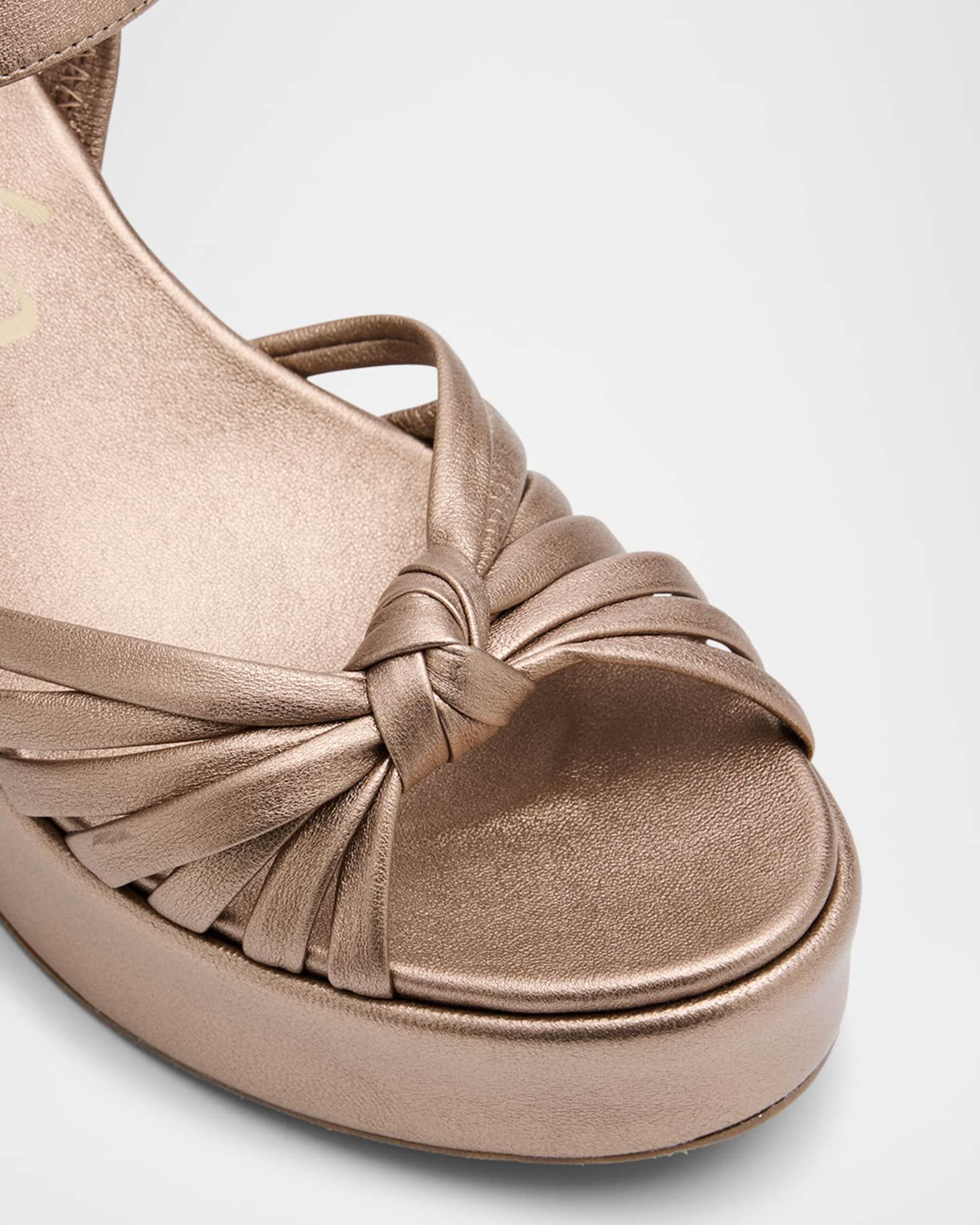 Metallic Leather Knot Ankle-Strap Platform Sandals Product Image