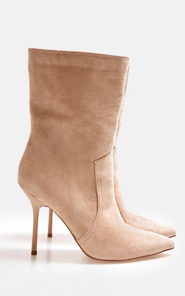 Camel Faux Suede Point Toe Stitch Detail High Stiletto Heeled Boots Product Image