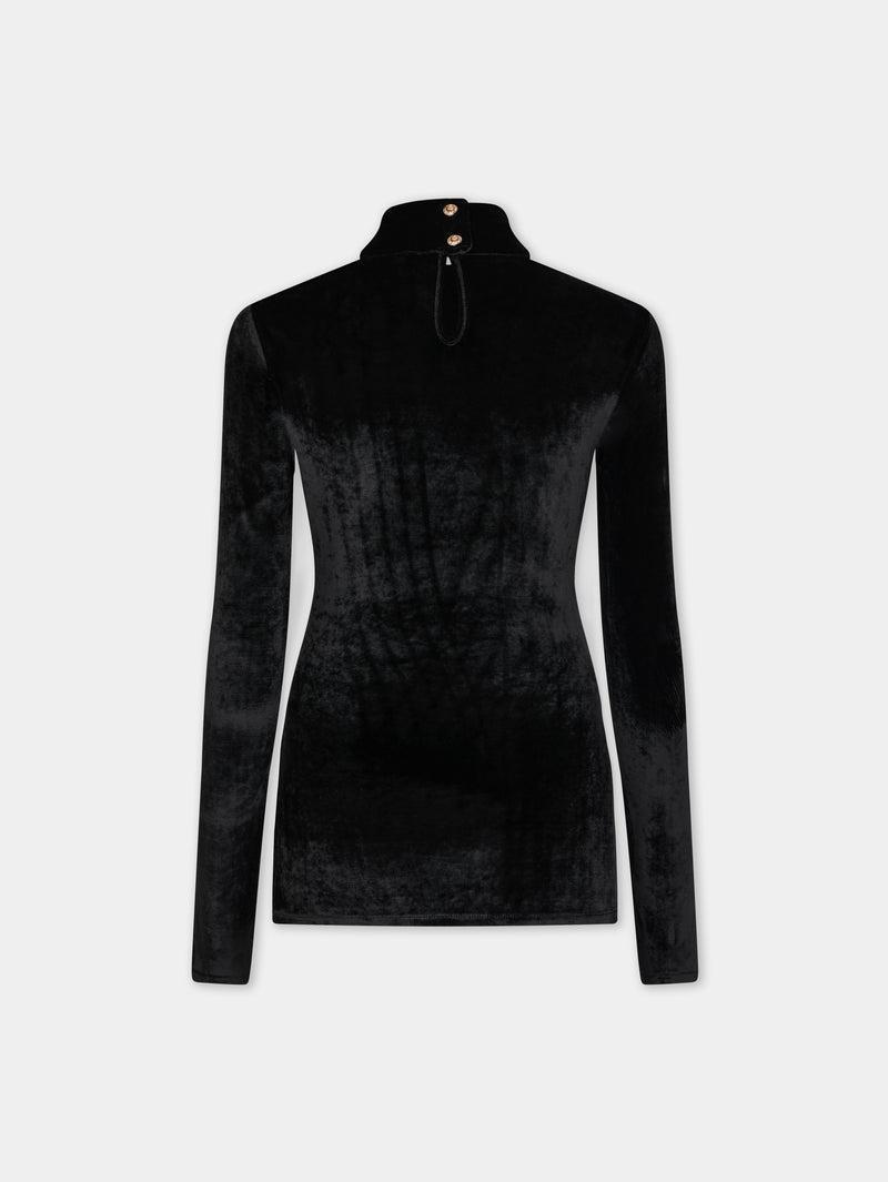 BLACK LONG-SLEEVED DRAPE TOP IN VELVET Product Image
