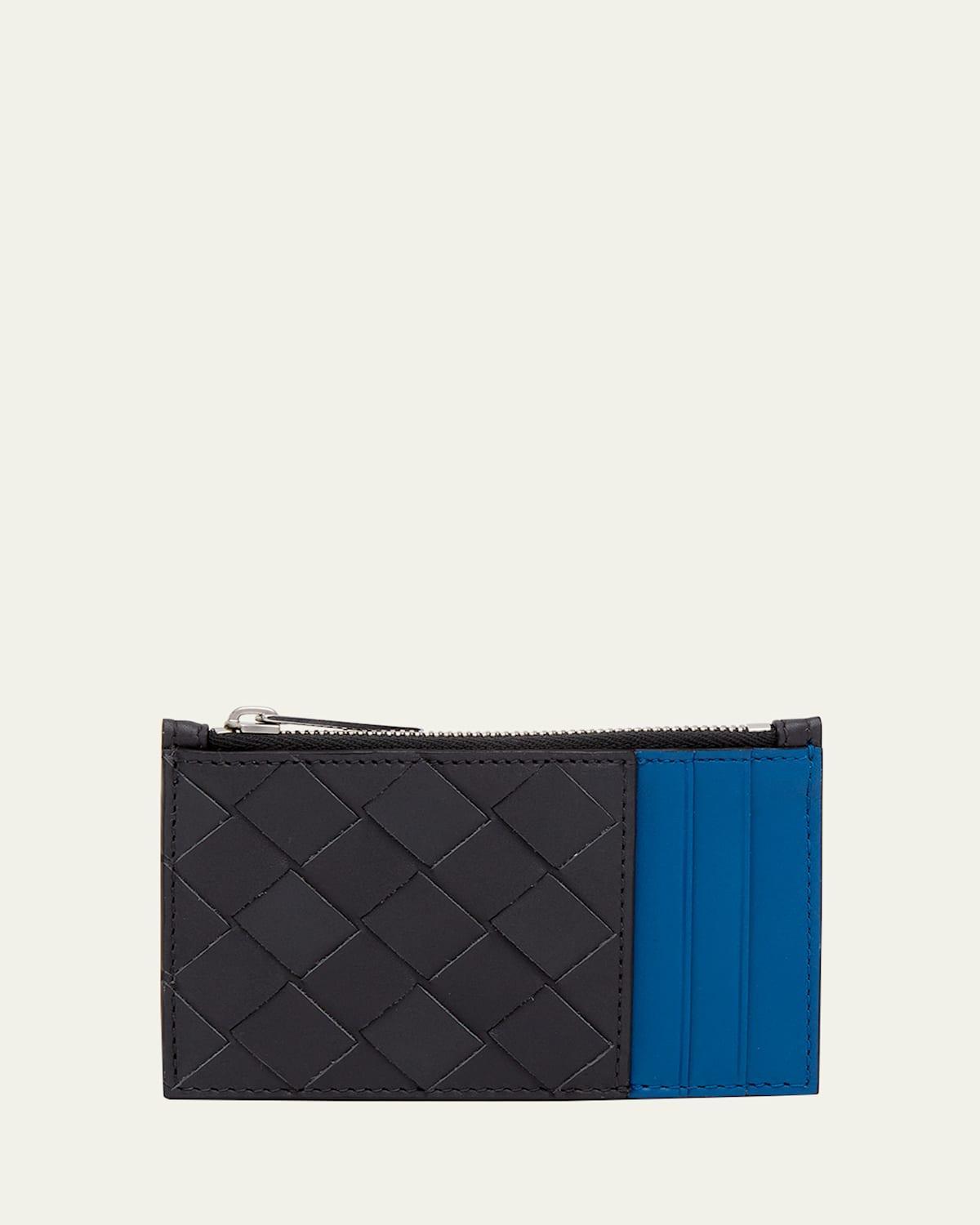 BOTTEGA VENETA Men's Intrecciato 15 Bicolor Zip Card Case In Ard. N/deep Pacif-s Product Image