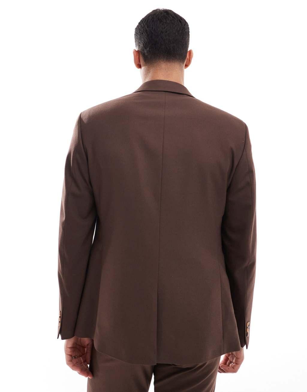 ASOS DESIGN slim suit jacket in brown Product Image