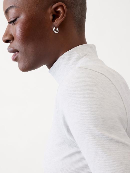 Signature Rib Mock Neck Elbow Sleeve Tee Product Image