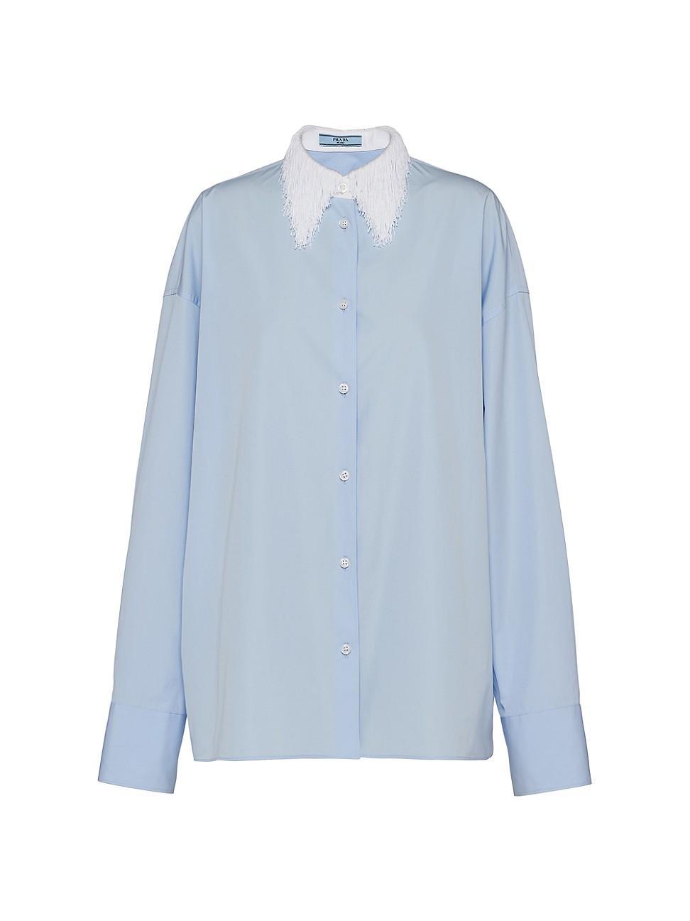 Womens Poplin Shirt With Fringed Collar Product Image