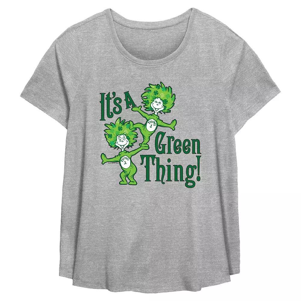 Plus Size Dr. Seuss Thing 1 And Thing 2 It's A Green Thing Flowy Graphic Tee, Women's, Size: 1XL, Grey Gray Product Image