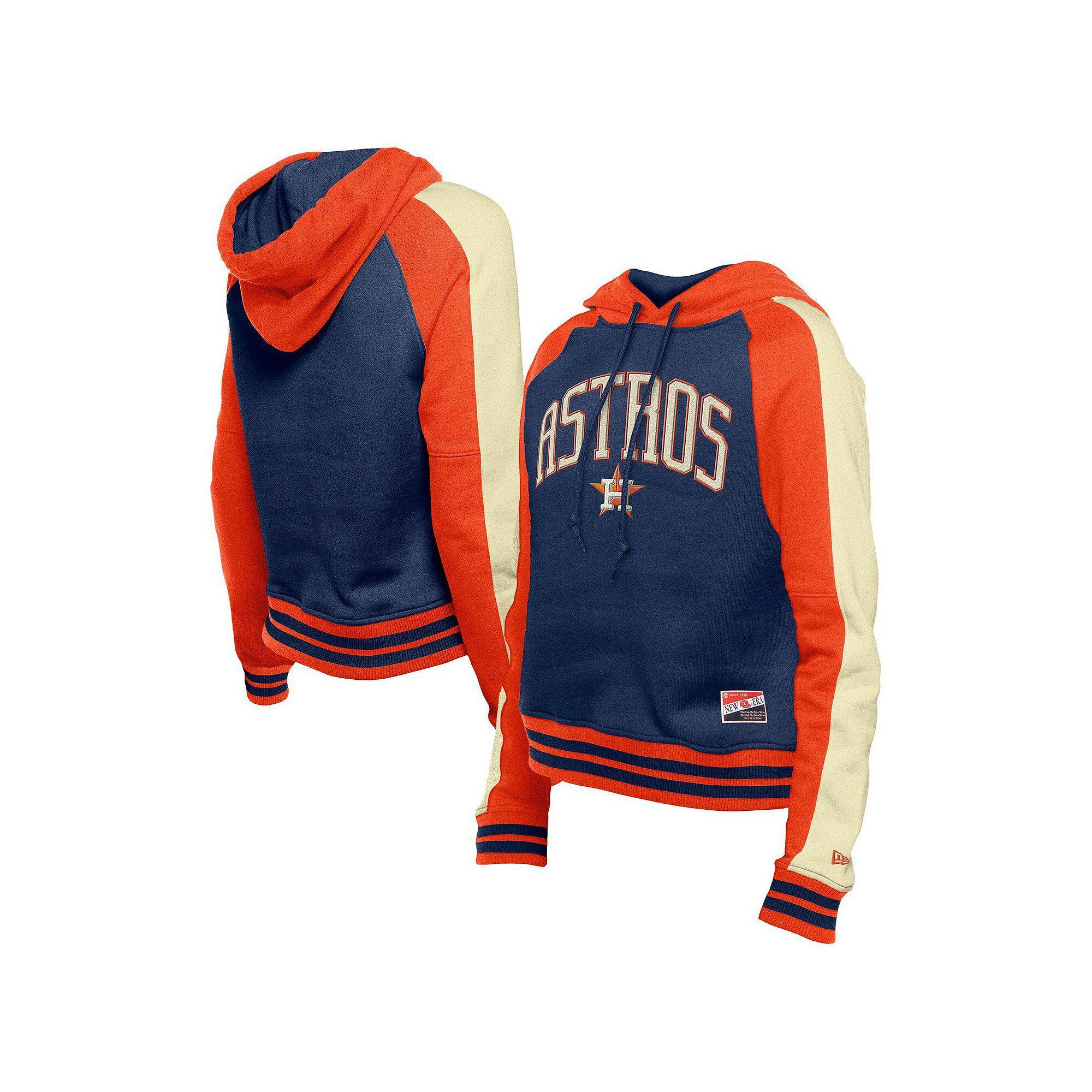 Women's New Era  Navy Houston Astros Cooperstown Collection Cropped Raglan Pullover Hoodie, Size: XS, Blue Product Image