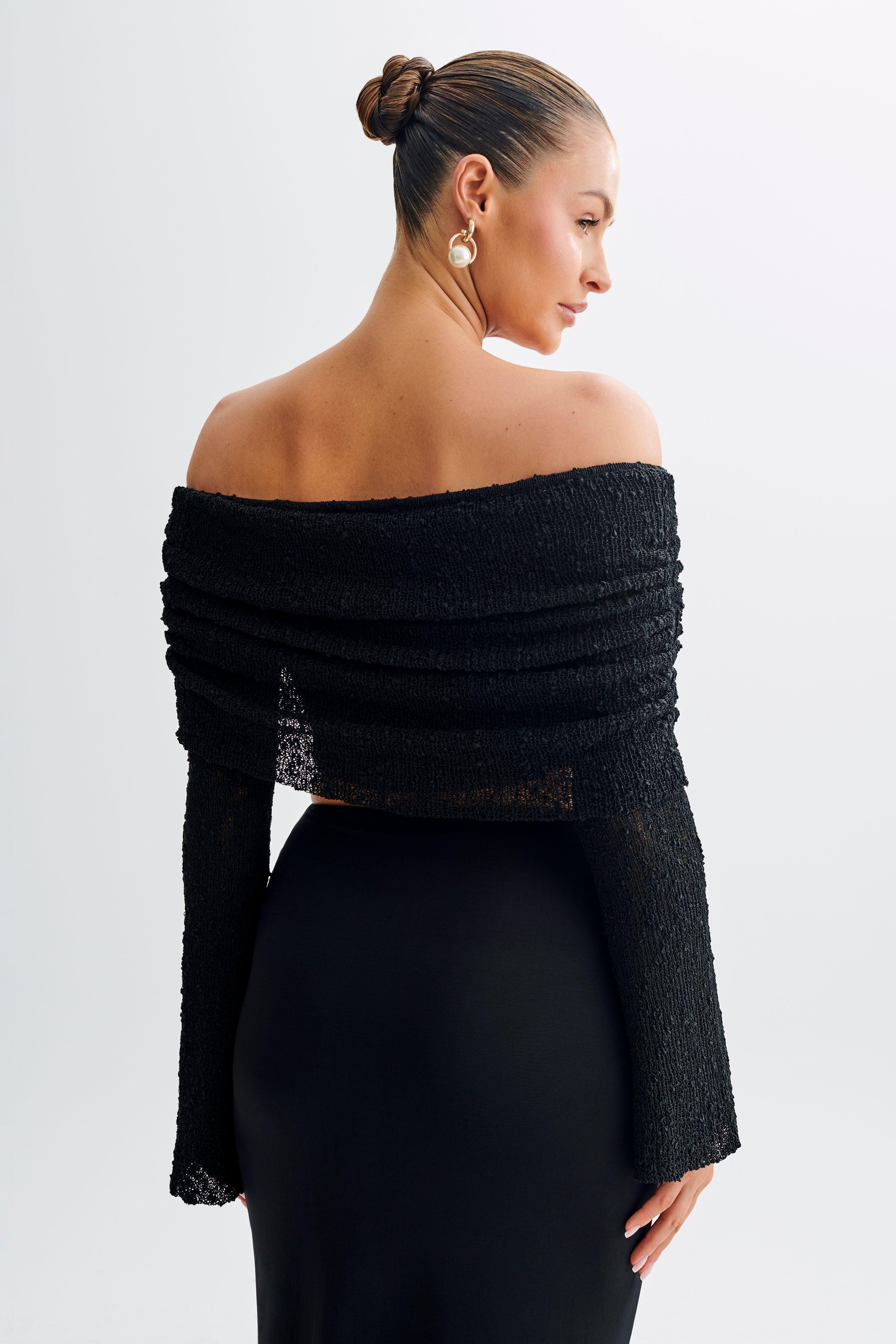 Marisol Off Shoulder Boucle Top - Black Product Image