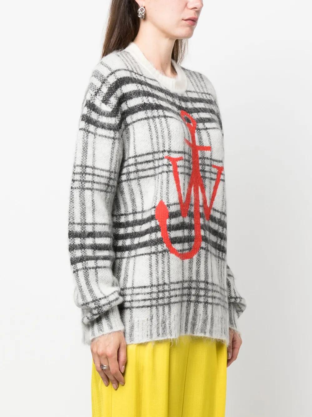 JW ANDERSON Logo-embroidered Check-pattern Jumper In White/black Product Image