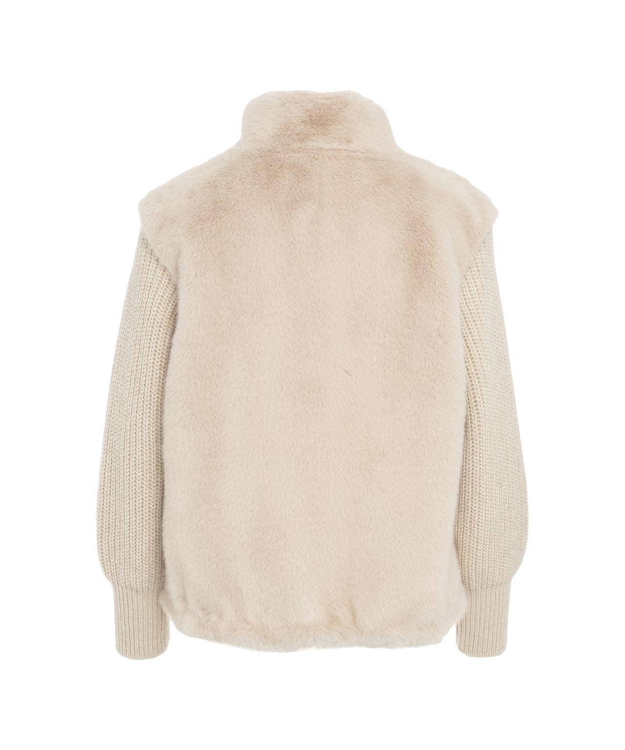 Faux fur jacket with knitted sleeves Product Image