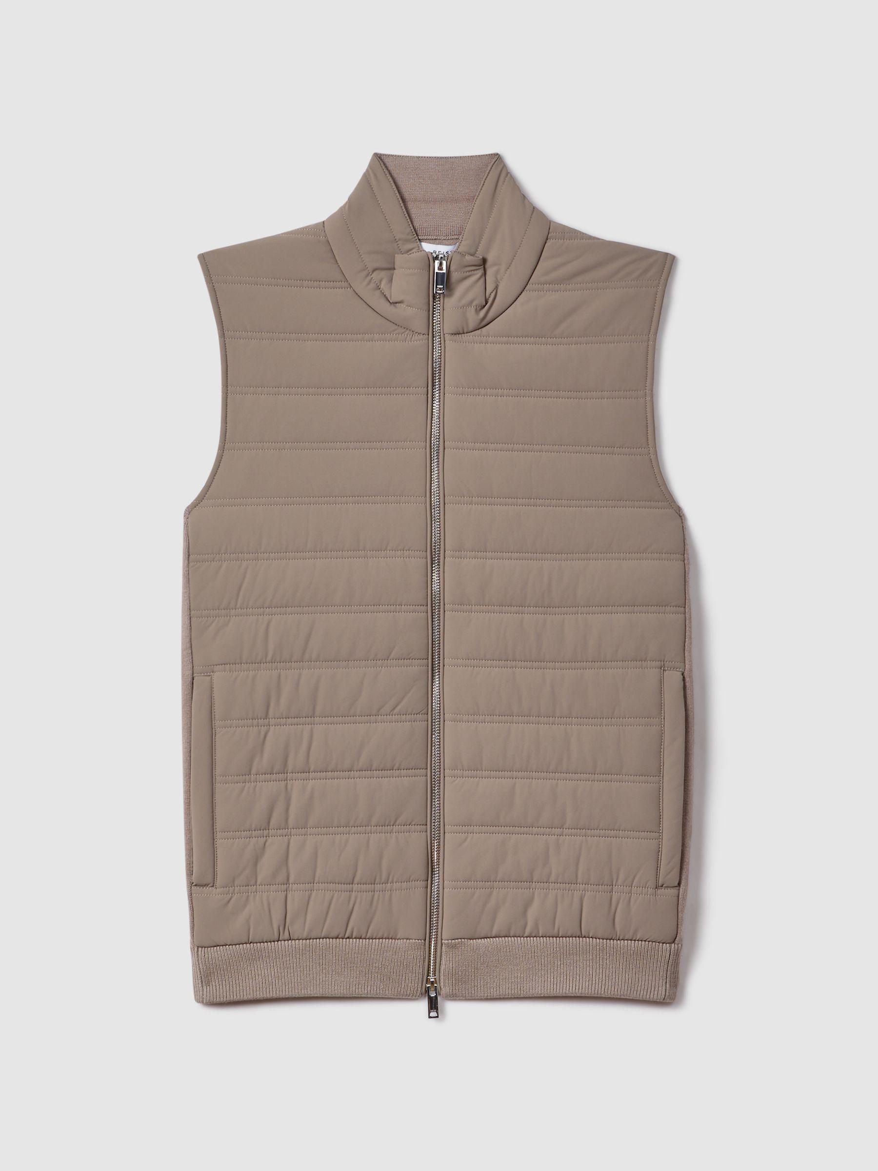 Hybrid Quilt and Knit Zip-Through Gilet in Mink Product Image