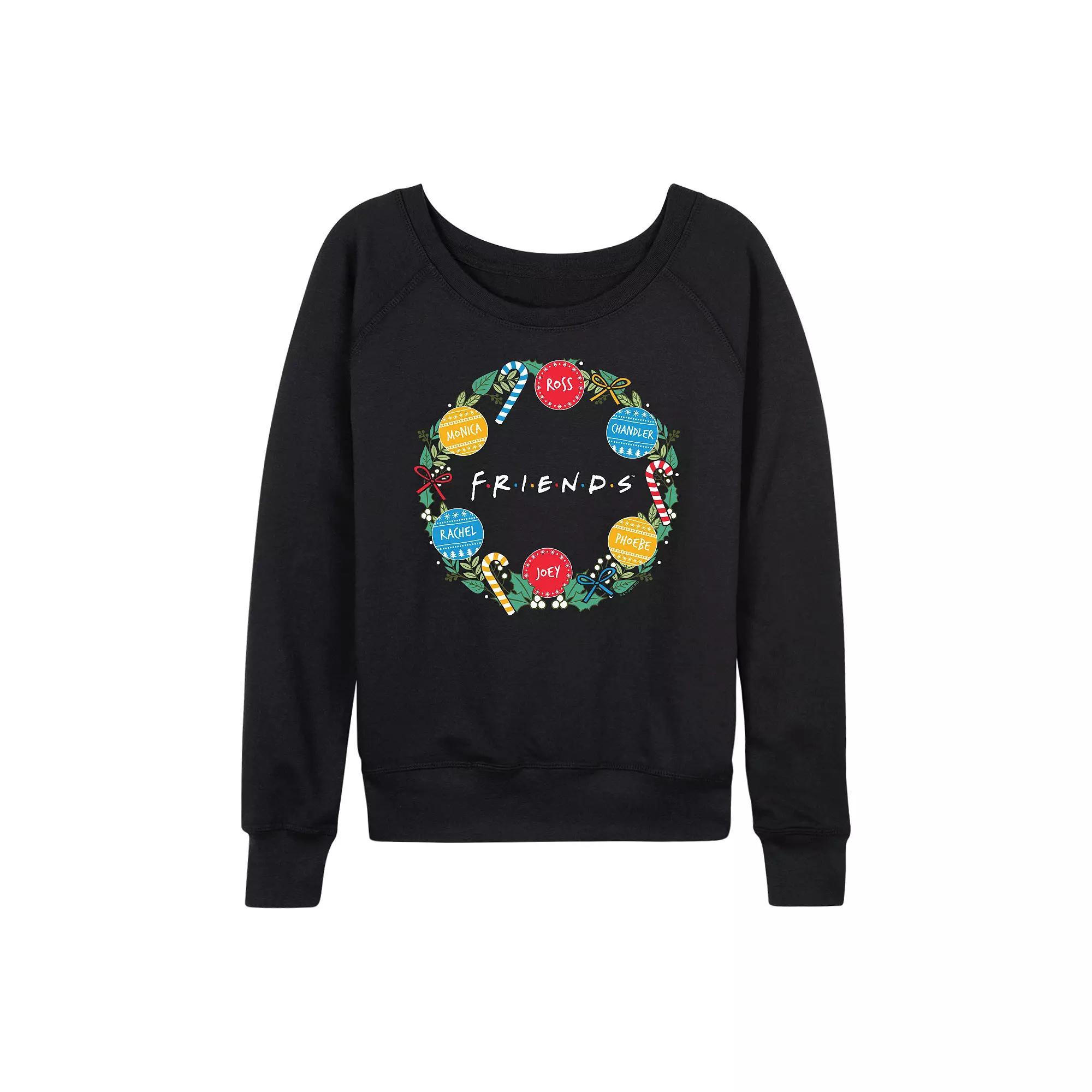 Women's Friends Christmas Wreath French Terry Long Sleeve Tee,  Product Image