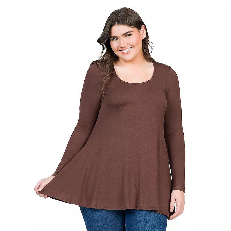 Plus Size 24Seven Comfort Apparel Poised Long Sleeve Swing Tunic Top, Women's, Size: 3XL, Purple Product Image