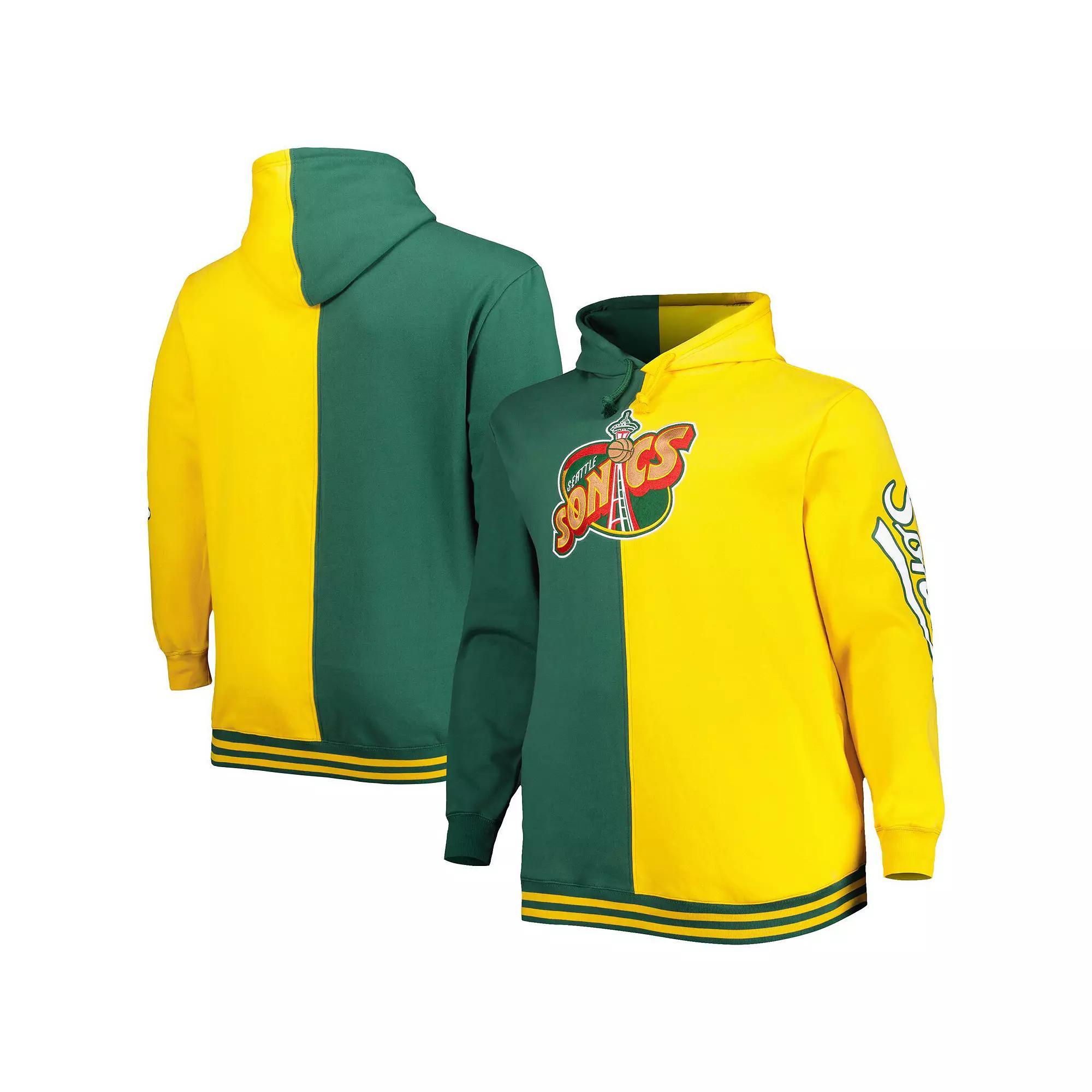 Men's Mitchell & Ness Green/Gold Seattle SuperSonics Big & Tall Hardwood Classics Split Pullover Hoodie, Size: XLT, Nba Green Product Image