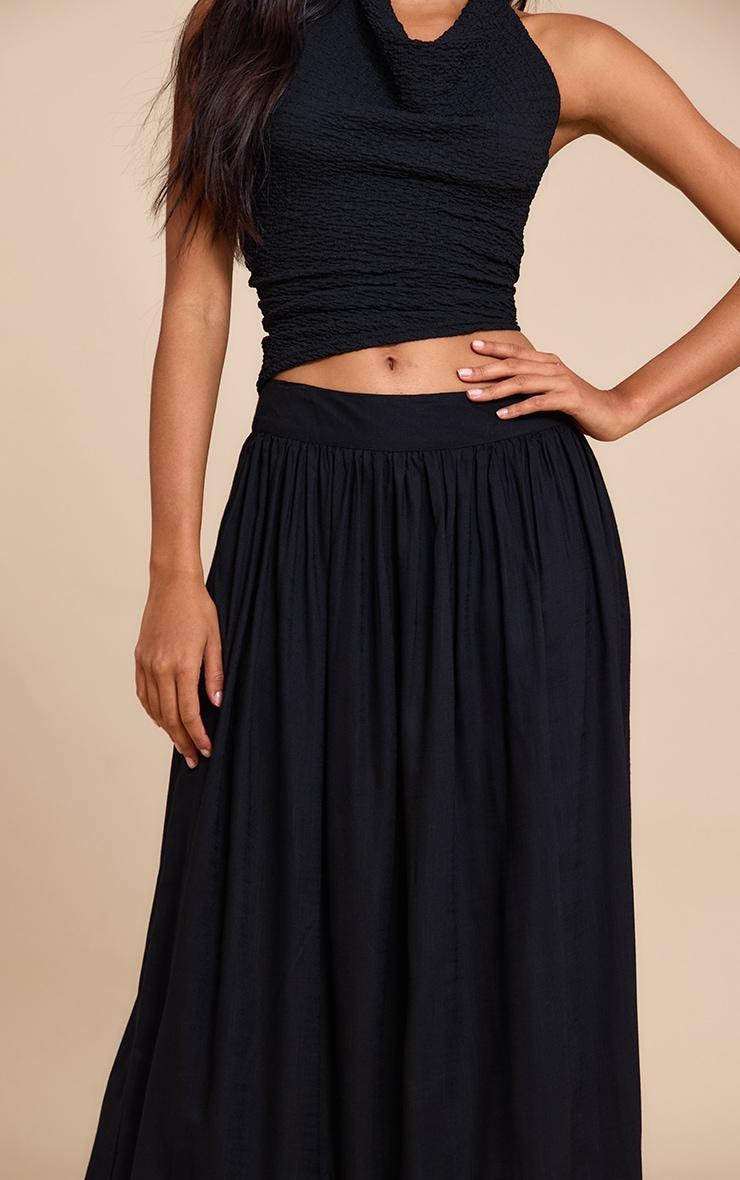 Black Pleated Linen Look Maxi Skirt Product Image