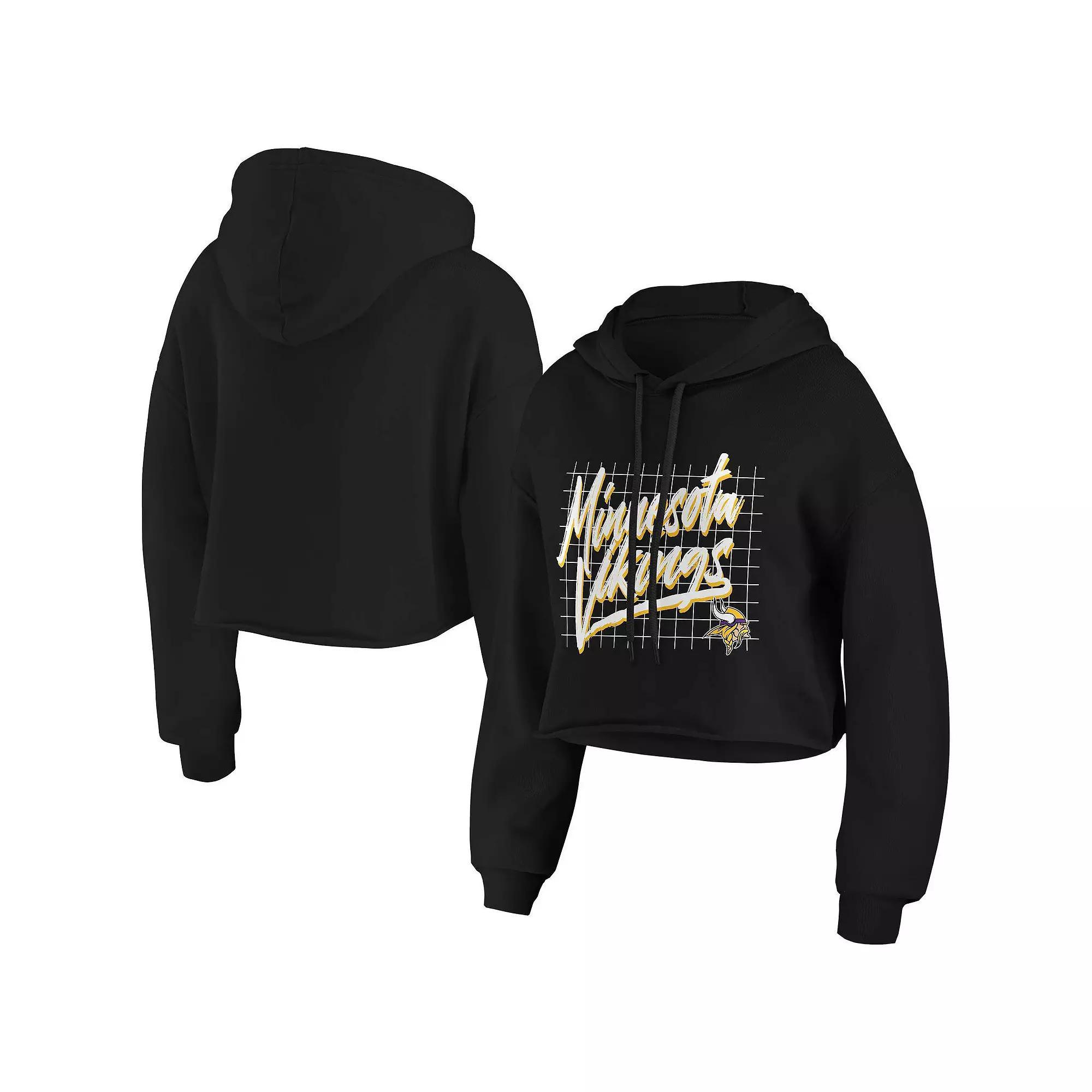 Women's WEAR by Erin Andrews Black Minnesota Vikings Domestic Cropped Pullover Hoodie,  Product Image