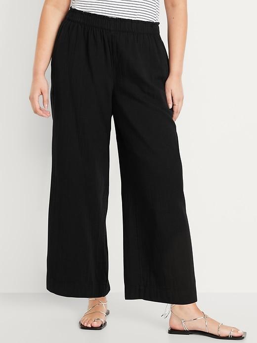 High-Waisted Crinkle Gauze Ankle Pants Product Image