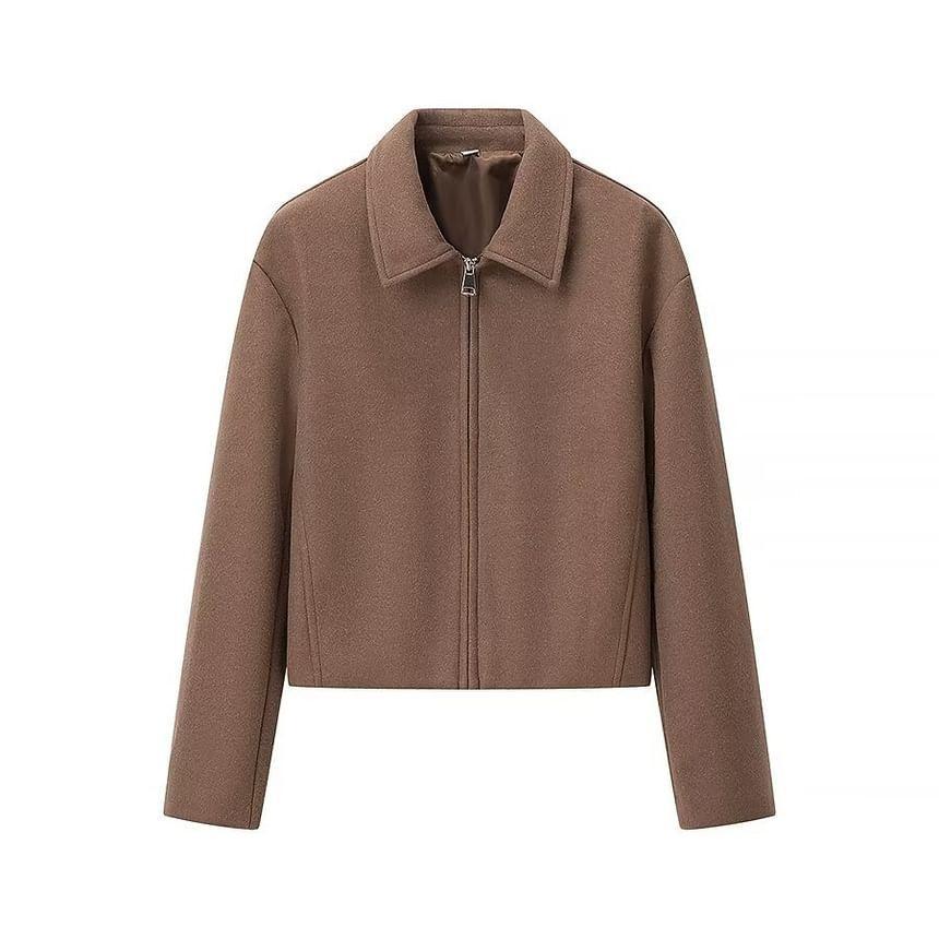 Collared Plain Zip Jacket Product Image