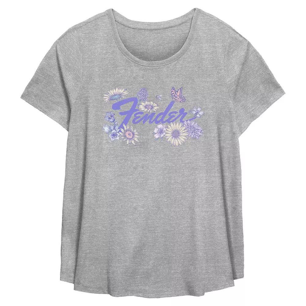 Plus Size Fender Floral Logo Flowy Graphic Tee, Women's, Size: 0X, Grey Gray Product Image