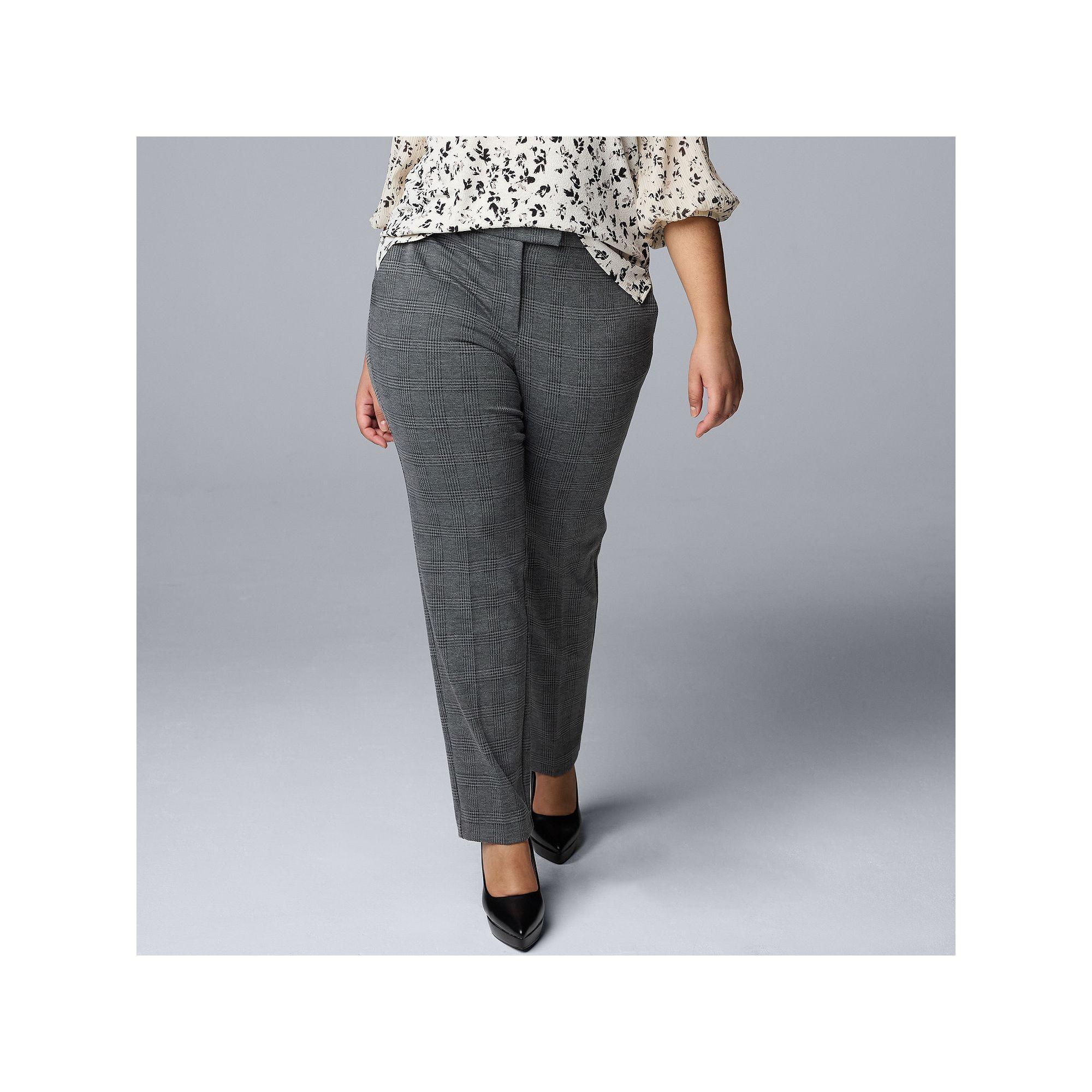 Plus Size Simply Vera Vera Wang High-Rise Slim Straight Trouser Pants, Women's, Size: 26 Tall, Grey Plaid Product Image