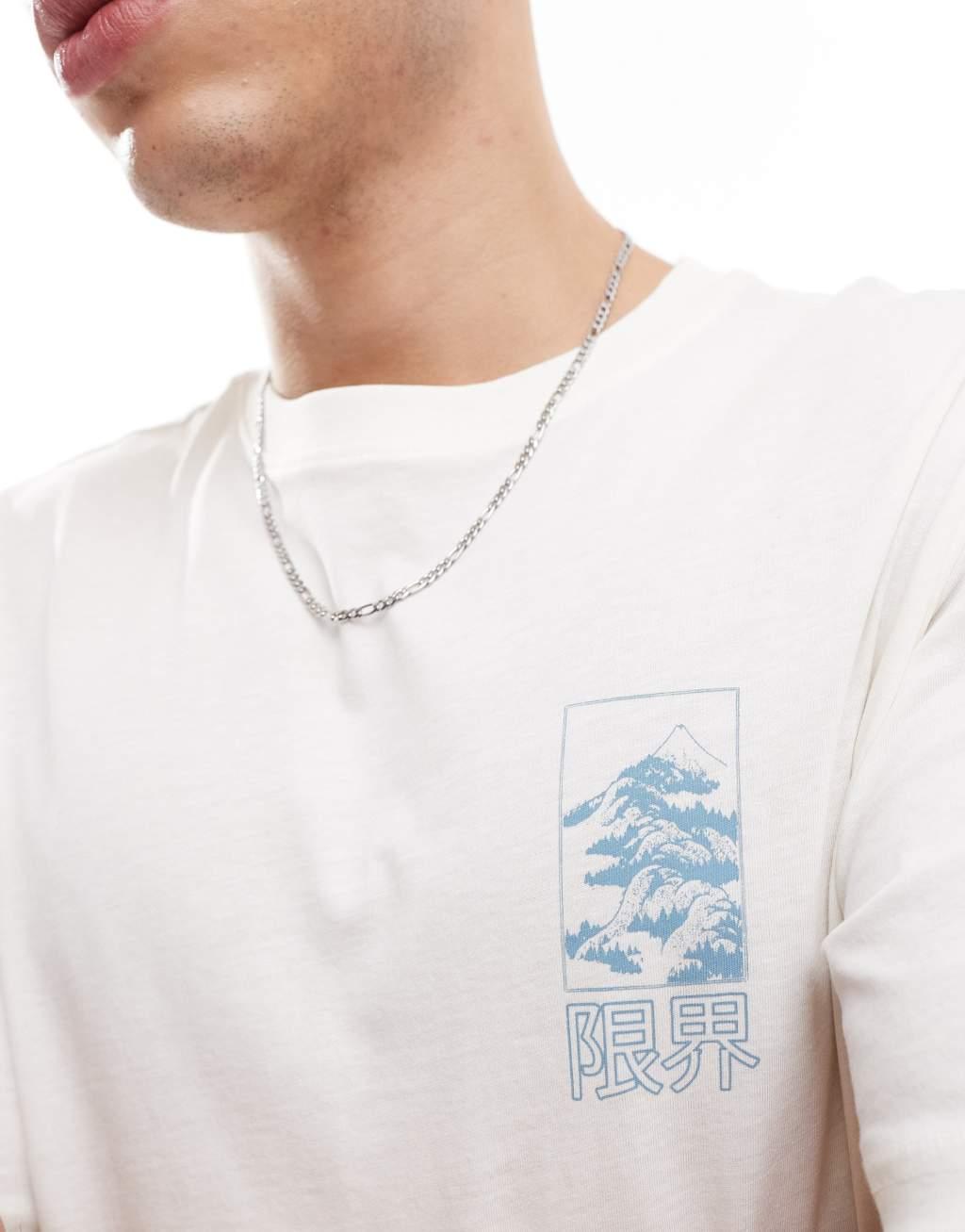 ONLY & SONS oversized T-shirt with mountain back print in white Product Image