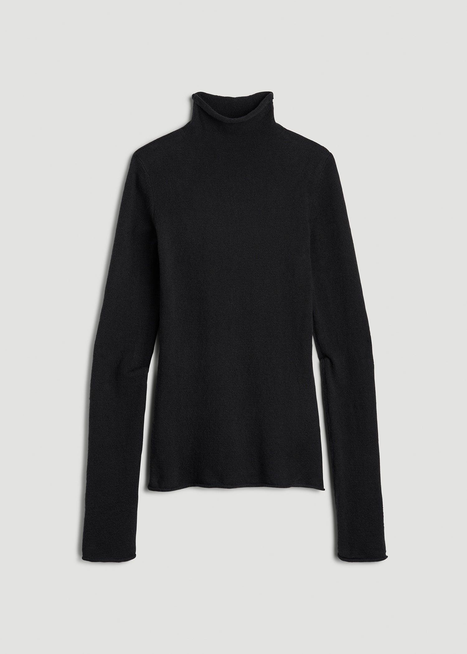 Rolled Mock Neck Sweater for Tall Women in Black Female Product Image