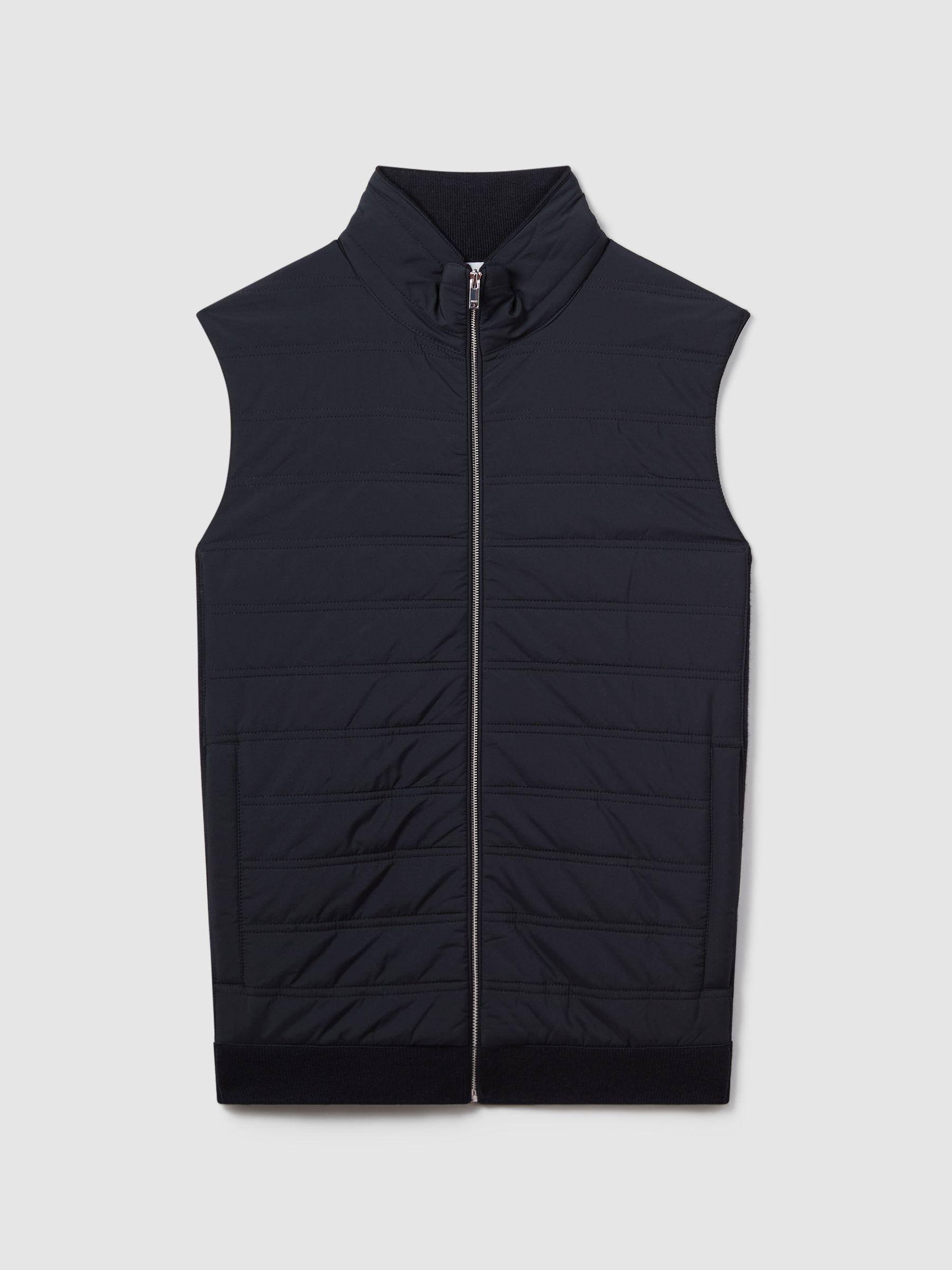Hybrid Quilt and Knit Zip-Through Gilet in Navy Product Image