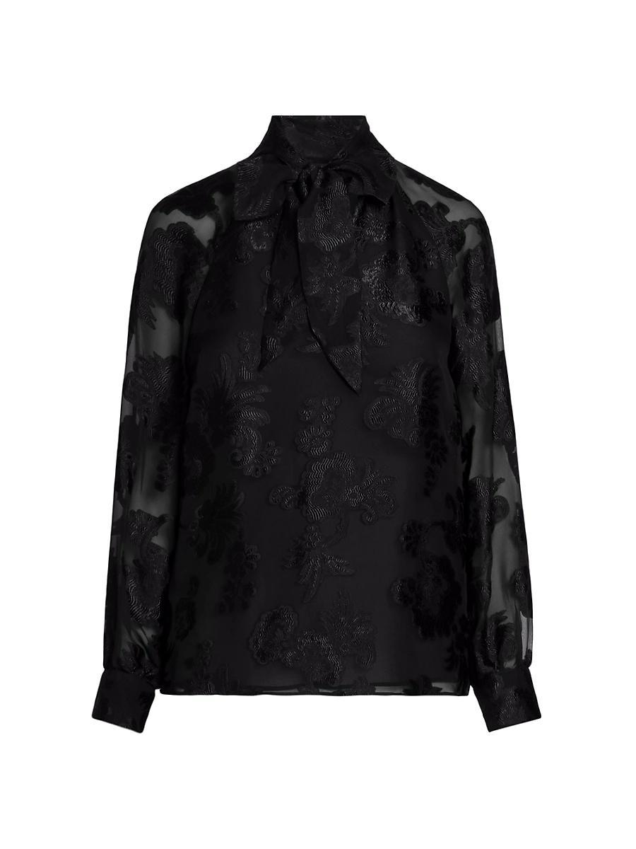 Womens Lace Tie-Neck Blouse Product Image