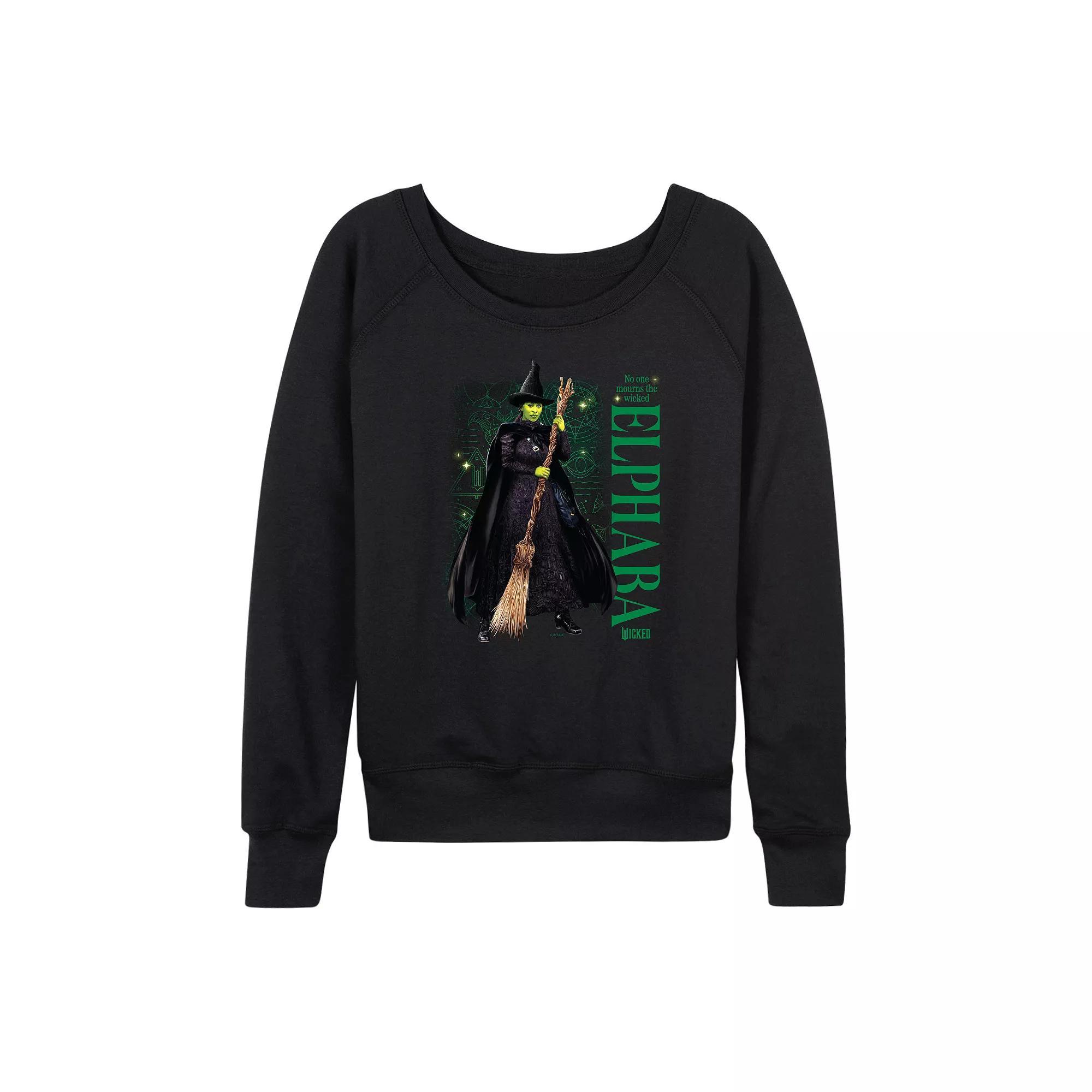 Women's Wicked Elphaba No One Mourns The Wicked French Terry Long Sleeve Tee, Size: Small, Black Product Image