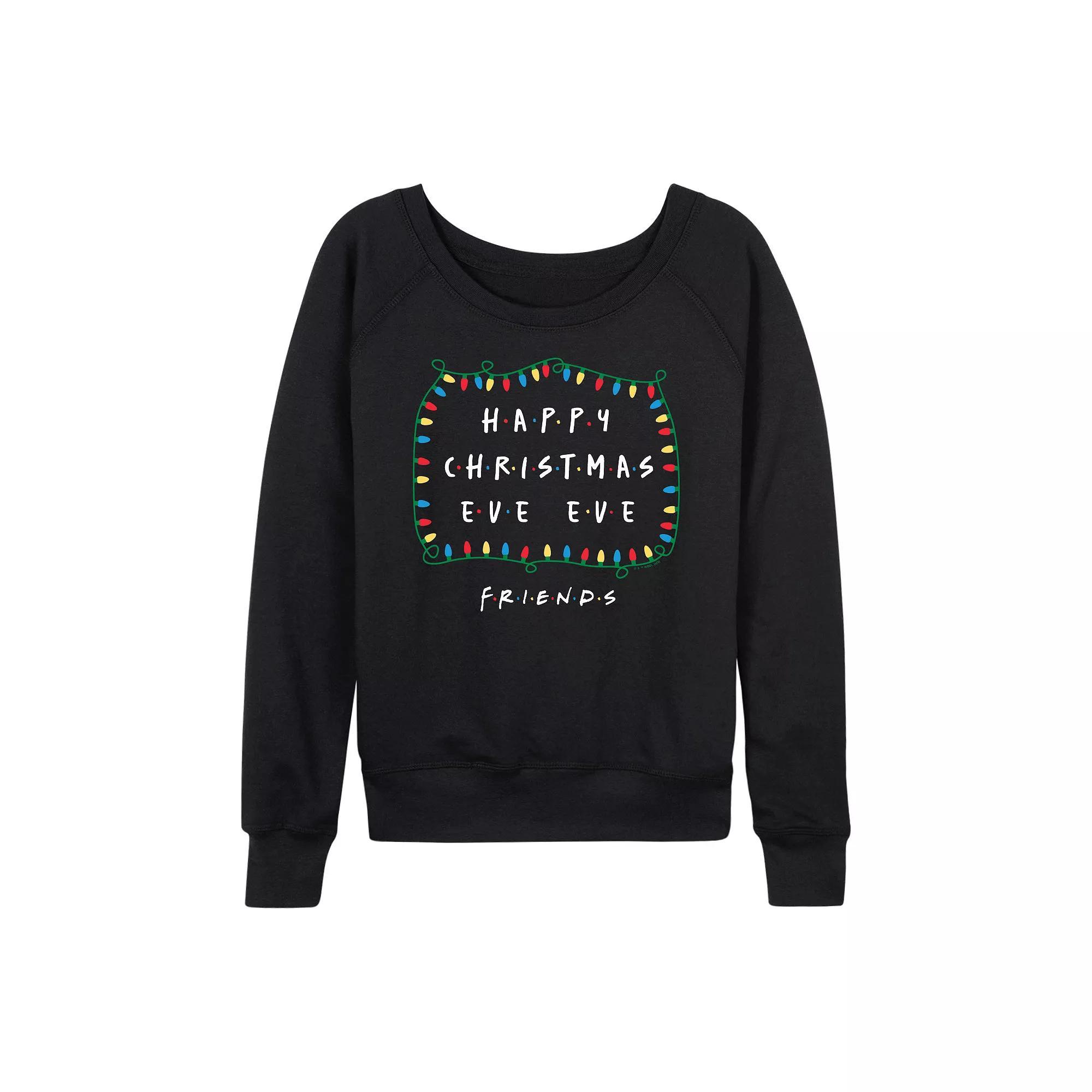 Women's Friends Happy Christmas Eve Eve French Terry Long Sleeve Tee, Size: XXL, Black Product Image