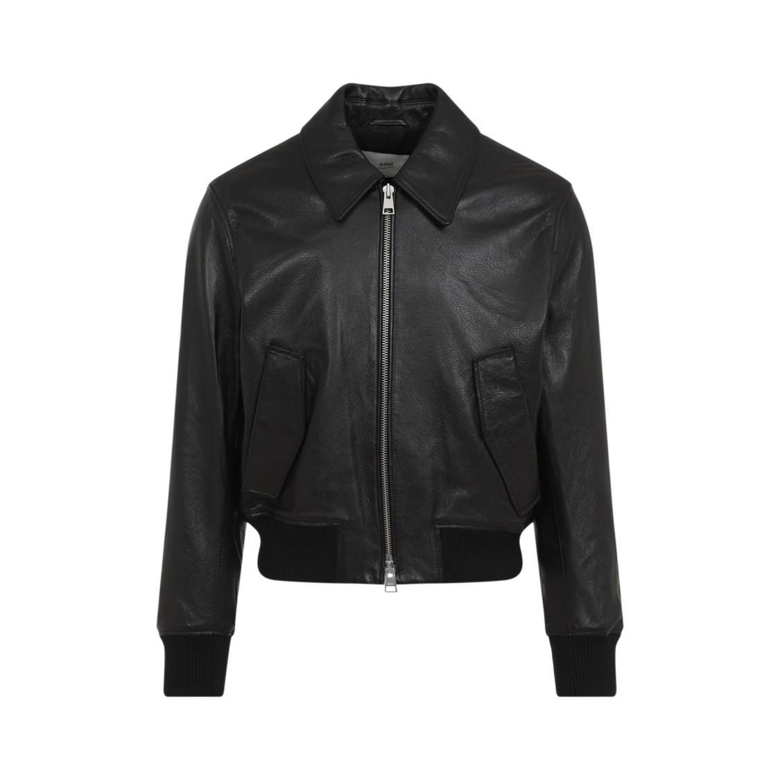 AMI ALEXANDRE MATTIUSSI Classic Vintage Lamb Leather Jacket In Black Product Image