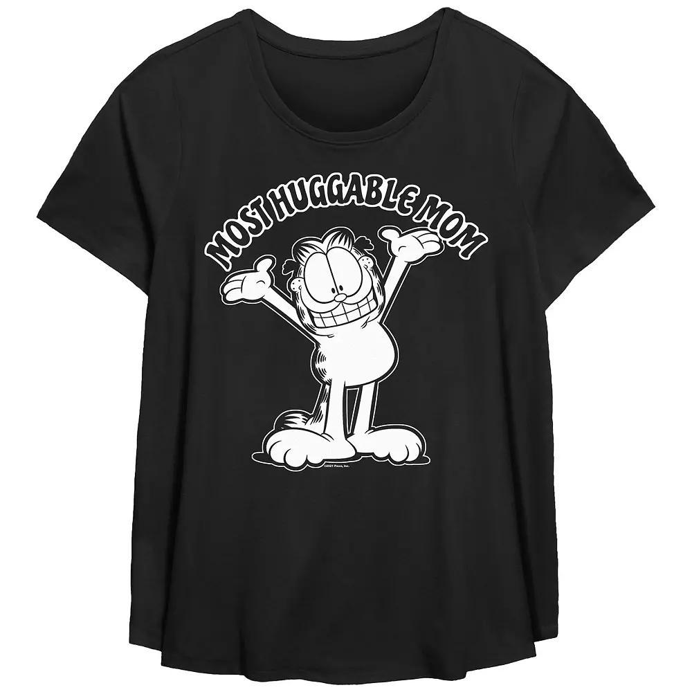 Plus Size Garfield Most Huggable Mom Scoop Hem Flowy Graphic Tee, Women's, Size: 3XL, Black Product Image