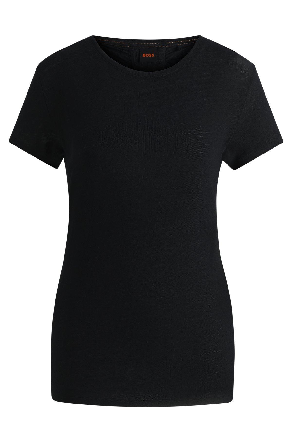 Scoop-neck linen T-shirt with gathered back Product Image