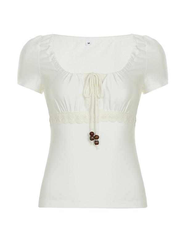 Beaded Drawstring Short Sleeve Tee Product Image