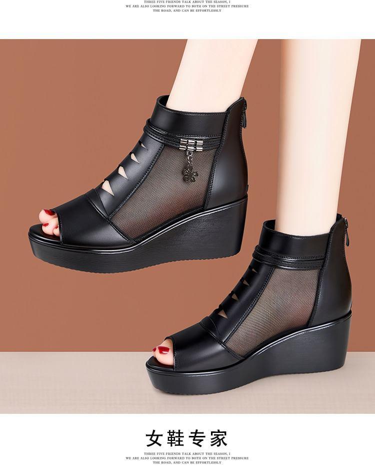 Platform Peep Toe Panel Mesh High Top Shoes Product Image