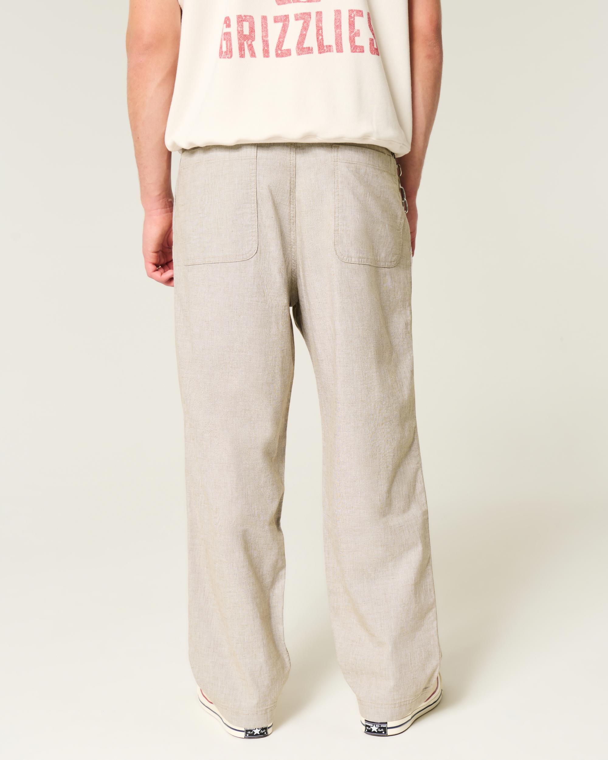 Linen-Blend Flex Waist Baggy Pants Product Image