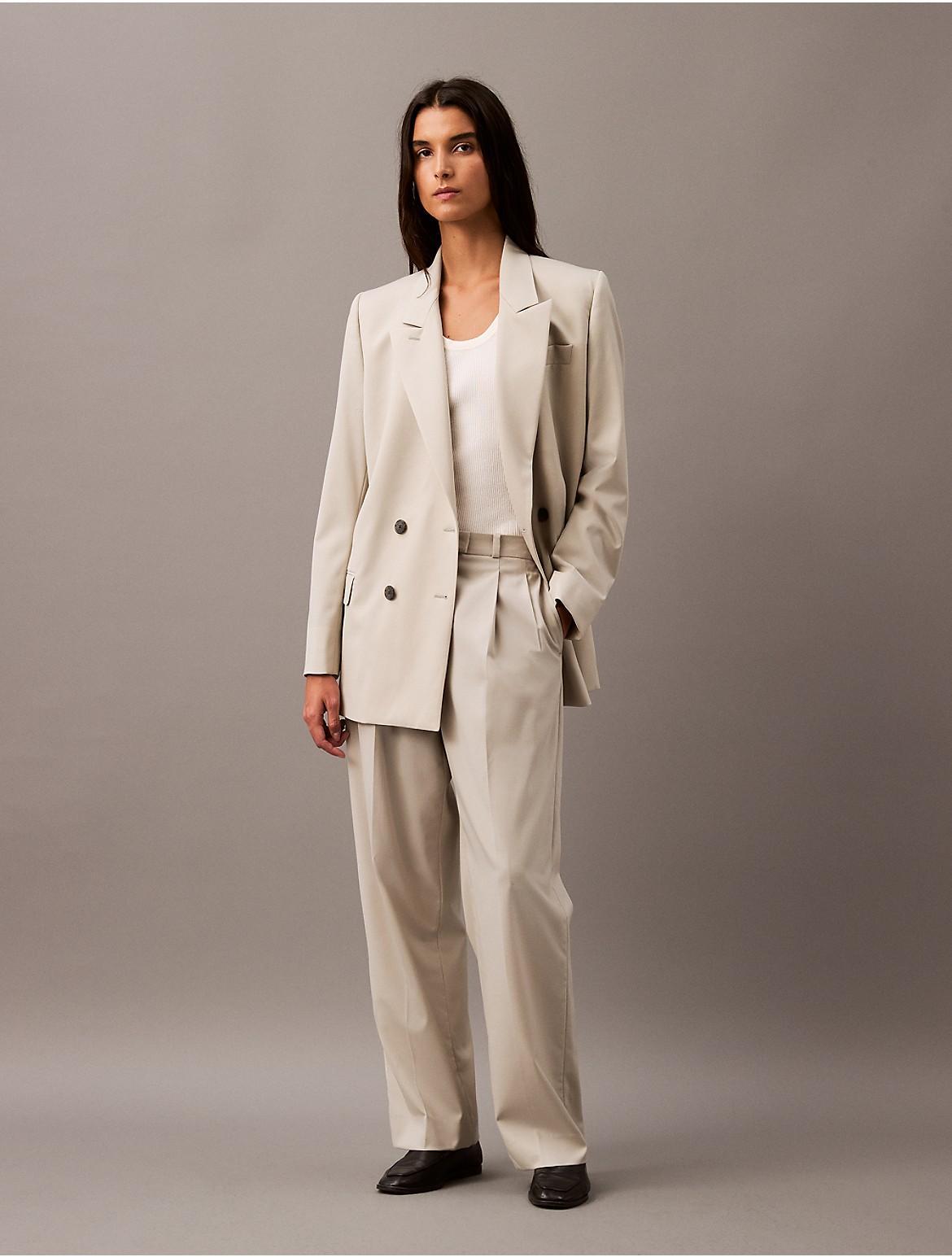 Calvin Klein Womens Pleated Wool Gabardine Blend Trouser - Grey Product Image