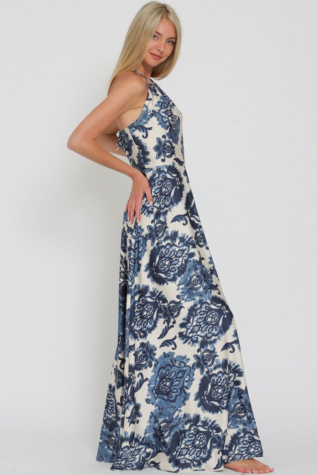 THIN ADJUSTABLE STRAP HALTER MAXI DRESS Product Image