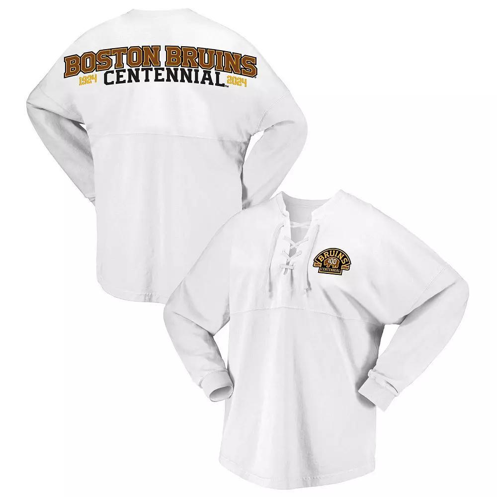 Women's Fanatics Branded White Boston Bruins 100th Anniversary Spirit Jersey T-Shirt, Size: Small Product Image