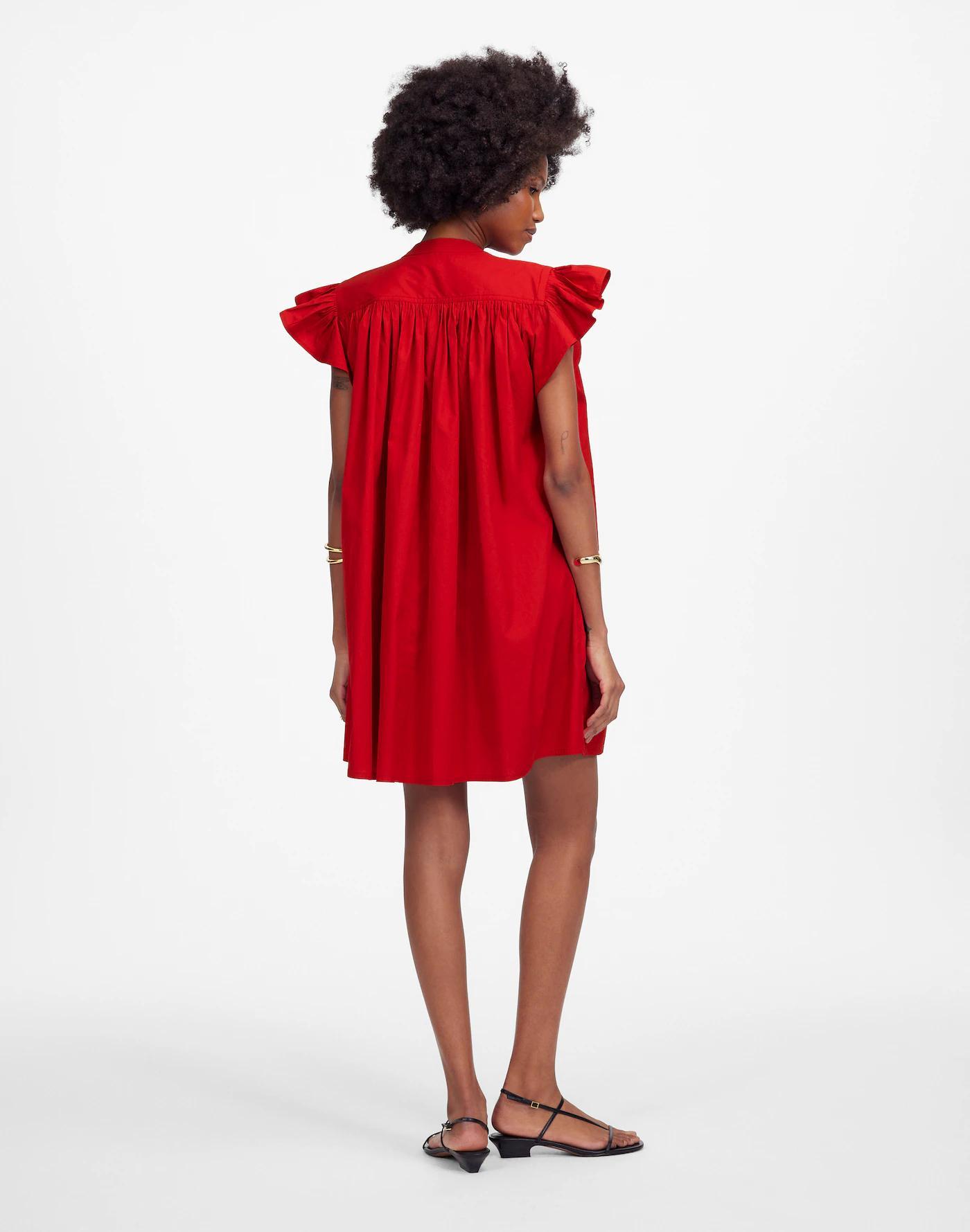 Flutter Sleeve Button-Front Mini Dress in Poplin Product Image