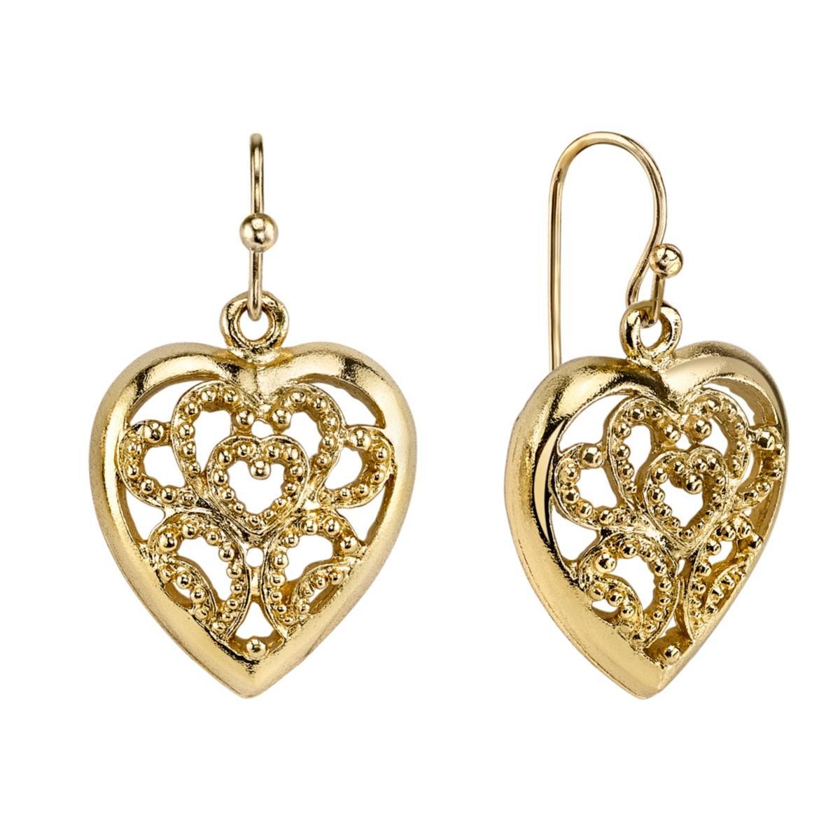 1928 Openwork Heart Drop Earrings, Womens, Silver Tone Product Image