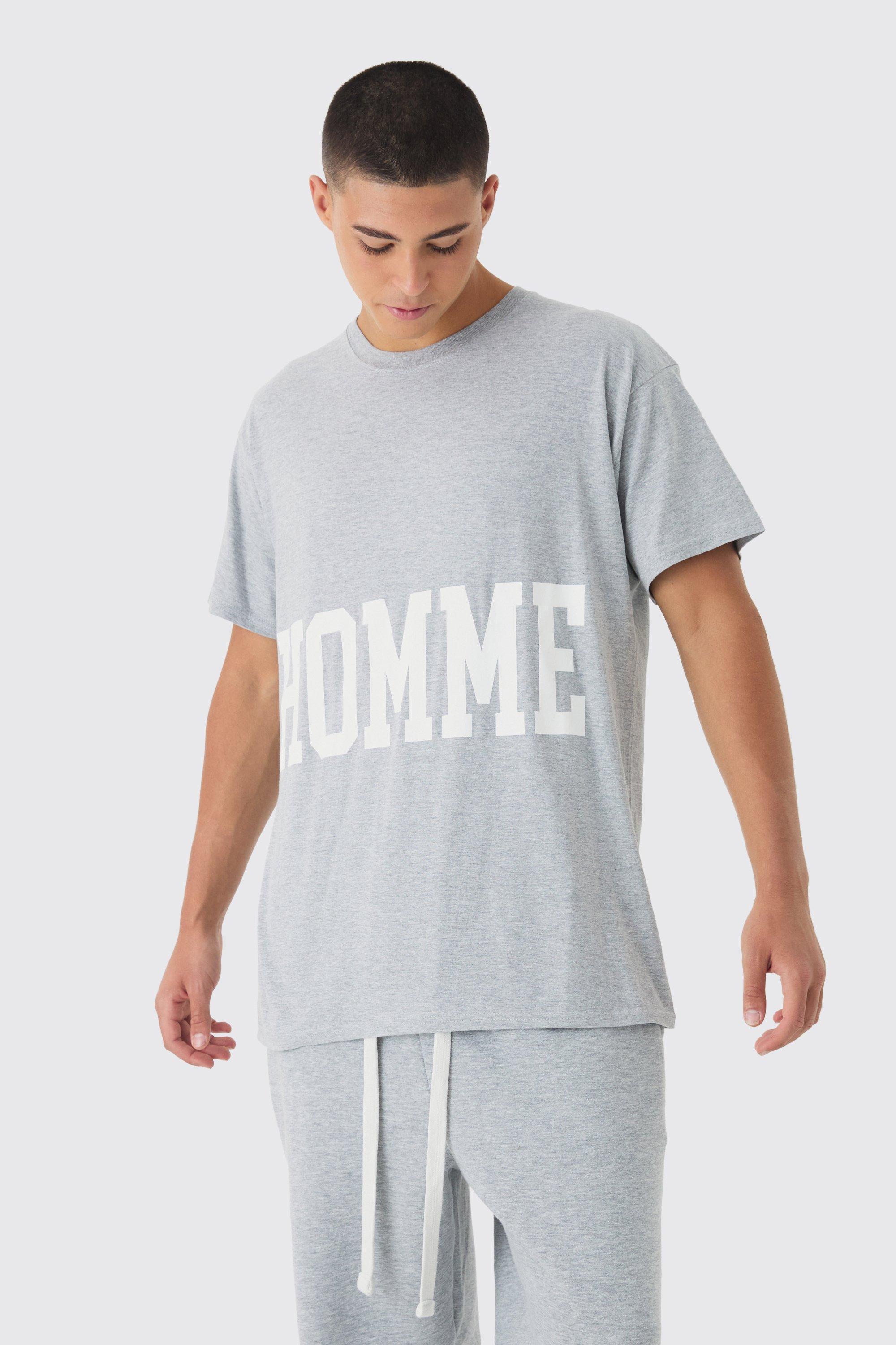 Mens Homme Varsity Graphic T-Shirt - Grey Product Image