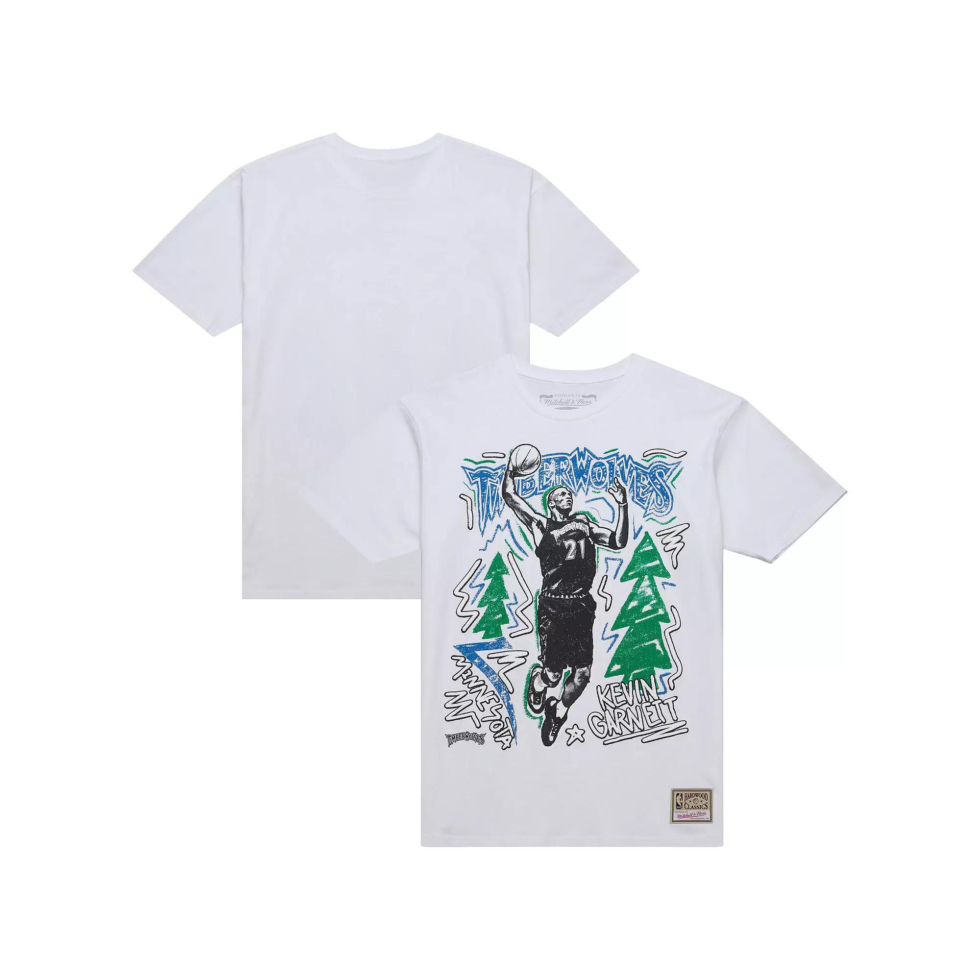 Men's Mitchell & Ness Kevin Garnett White Minnesota Timberwolves Hardwood Classics Chalked Up T-Shirt, Size: 2XL Product Image