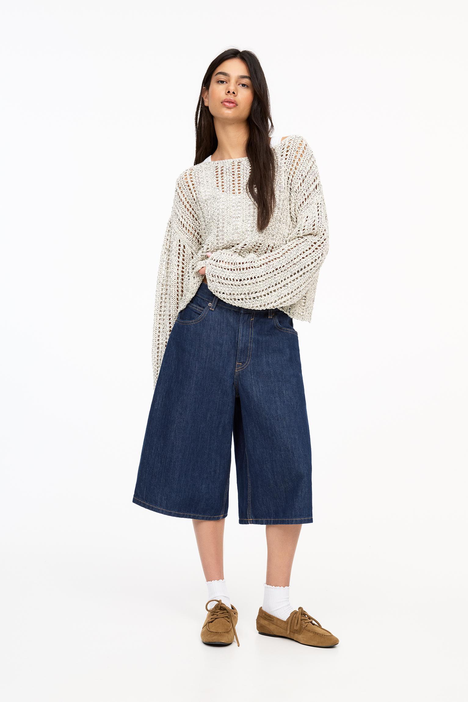 Cropped open knit sweater Product Image