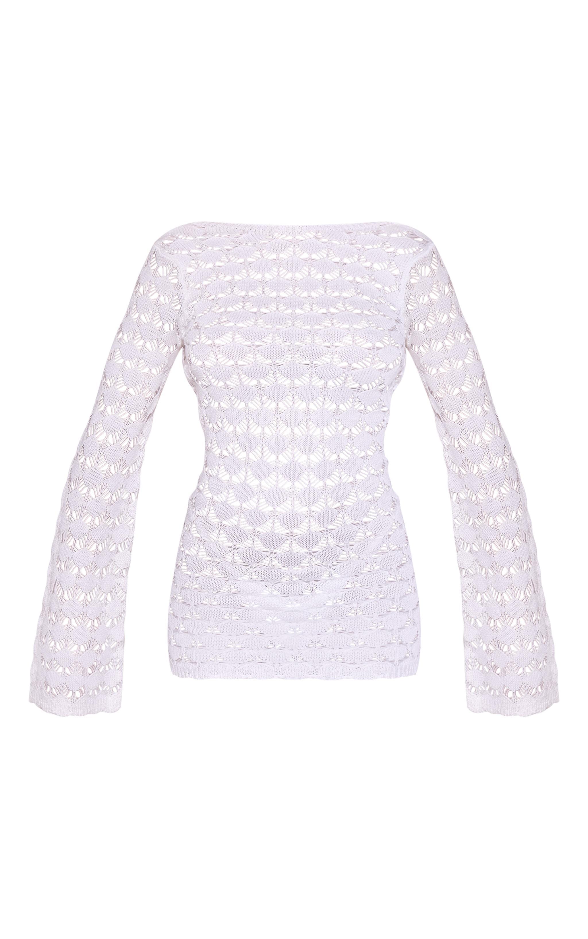 White Shell Knit Low Back Mini Dress Product Image